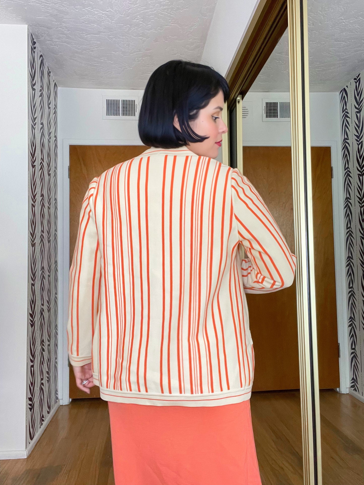 Vintage 60s Striped Wool Cardigan Sweater Made in Italy Fits Sizes XS-M
