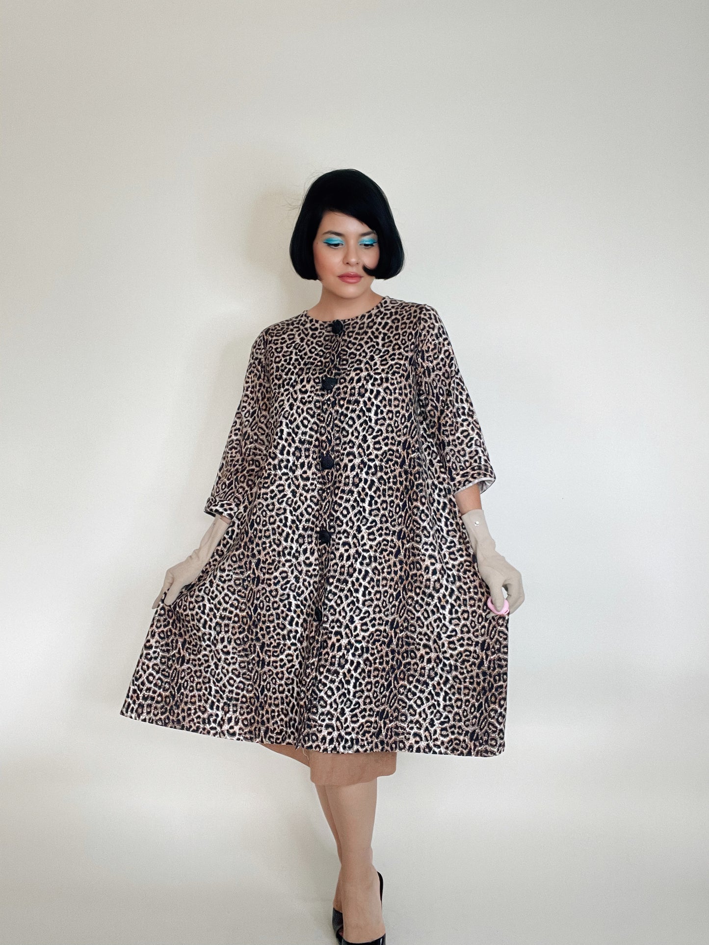 Vintage 60s Leopard Faux Animal Print Swing Coat Fits Sizes XS-M