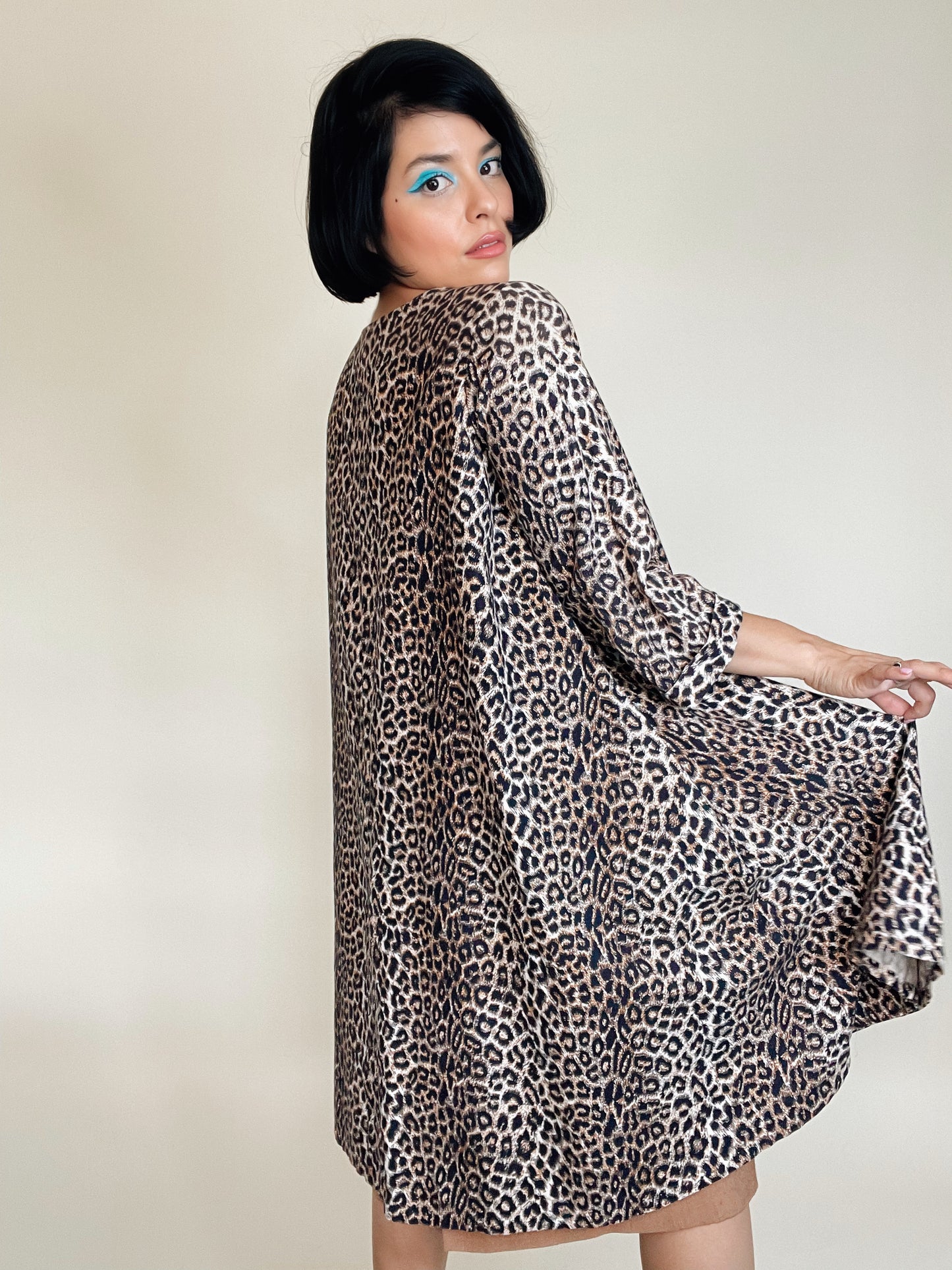 Vintage 60s Leopard Faux Animal Print Swing Coat Fits Sizes XS-M