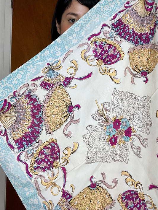Vintage 40s 50s Umbrella and Fan Novelty Print Scarf One Size