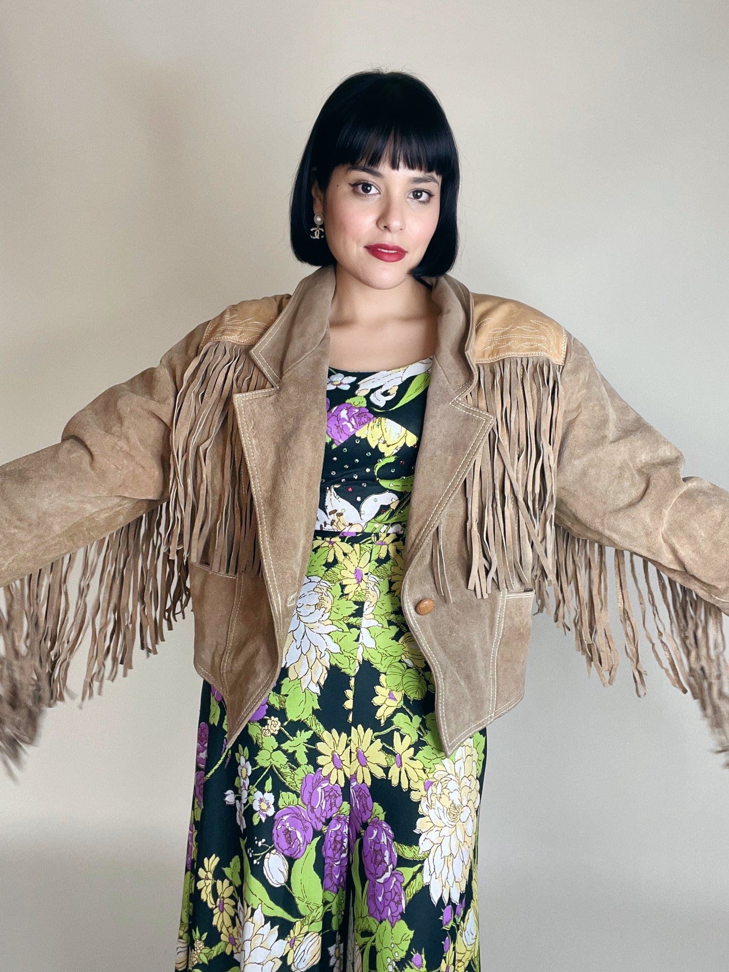 Vintage 70s "Moose Lake Lodge by Avanti" Tan Suede and Leather Jacket with Fringe Best Fits Sizes S-XL