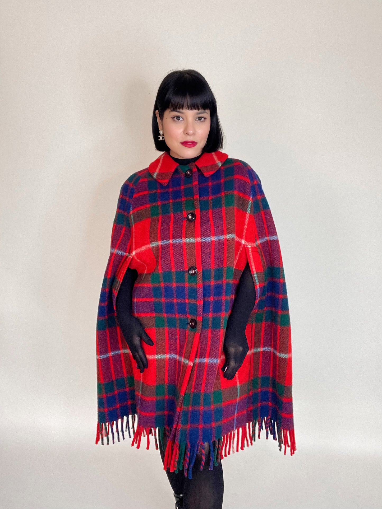 Vintage 70s "Comfydown" Pure Shetland Wool Authentic Tartan Cape Poncho One Size Fits Most