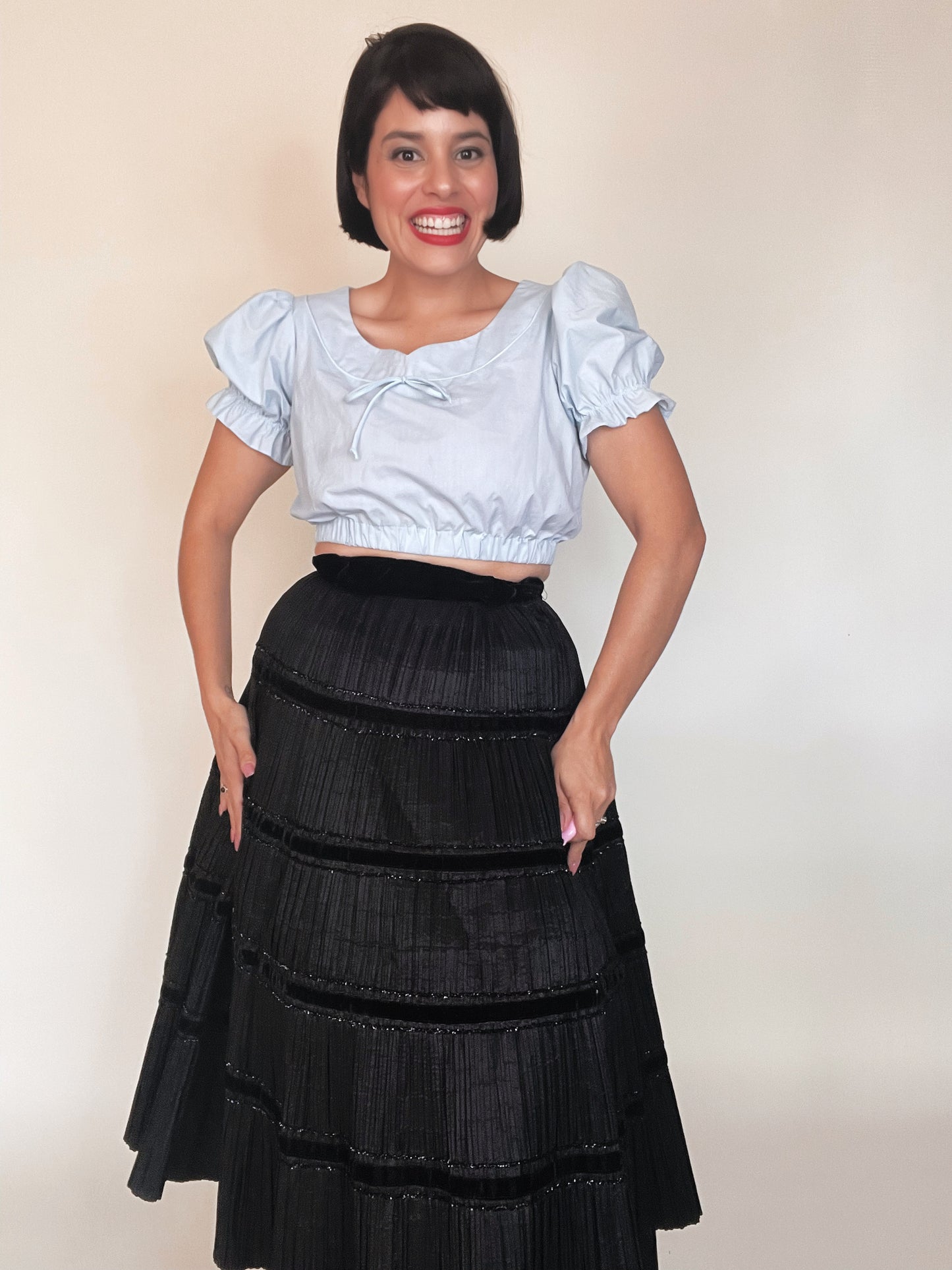 Vintage 50s / 60s Accordion Black A-Line Skirt Fits Sizes XS-SM