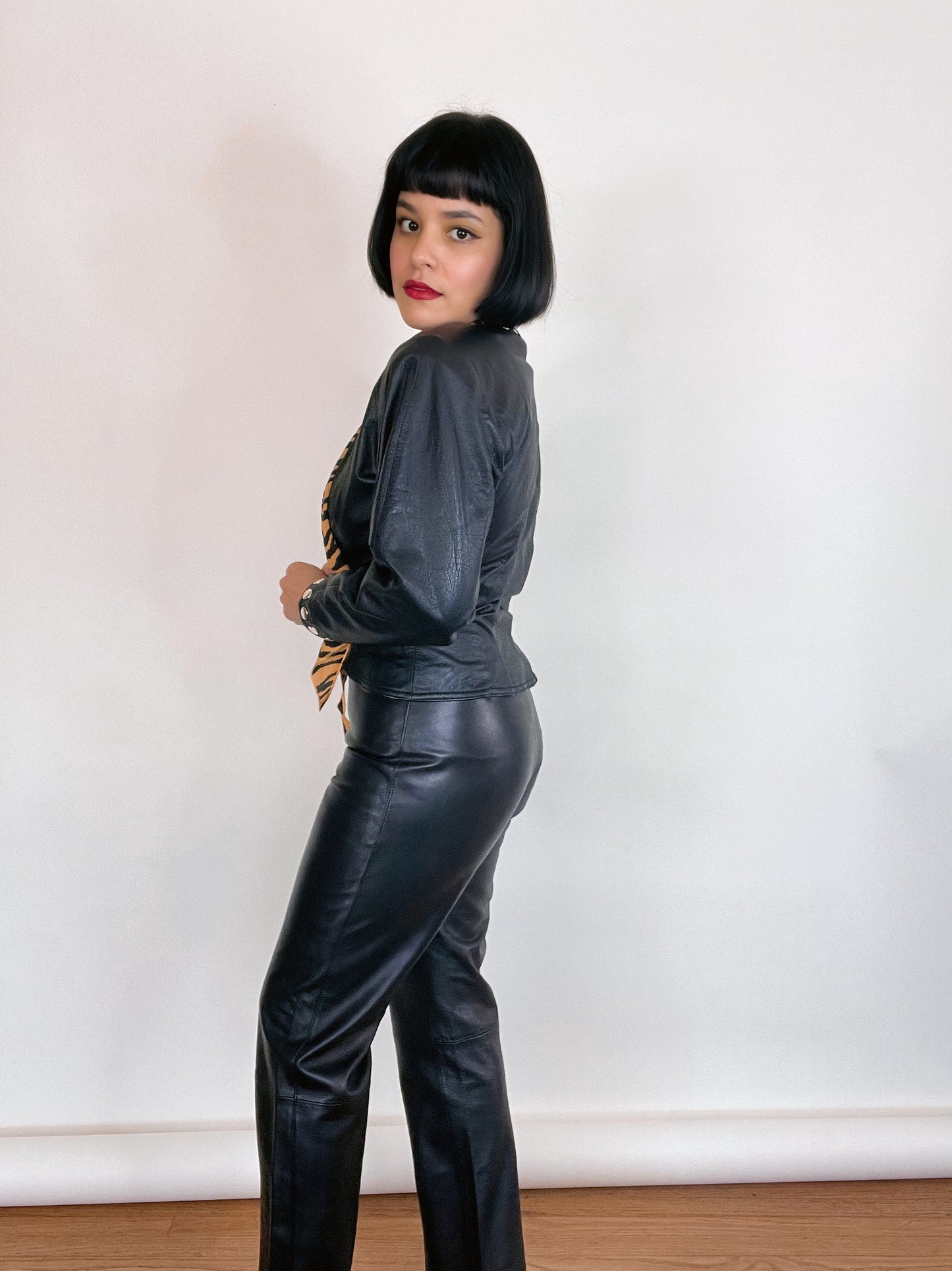 Vintage 80s "Terra Luna" Leather Peplum Studded Jacket Best Fits Sizes XS-S