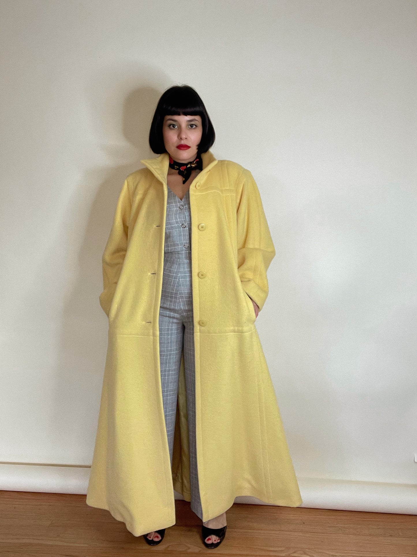 Vintage 80s 90s "Escada by Margaretha Ley" Made in Germany Yellow Wool Coat One Size Fits Most
