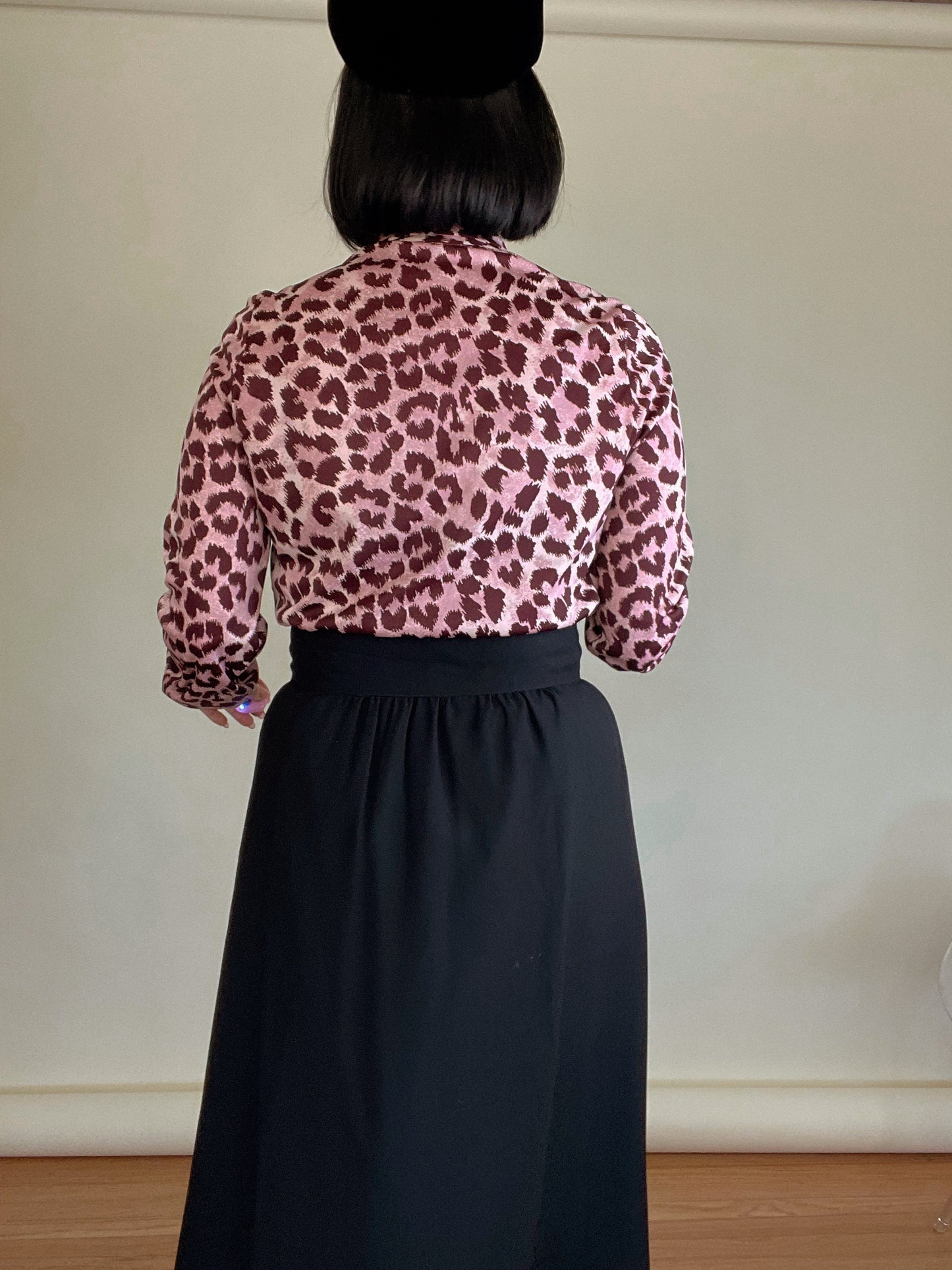 Vintage 60s "Trissi" Button Down Pink Leopard Print Blouse w/ Attached Neck Tie Best Fits Sizes XS-M