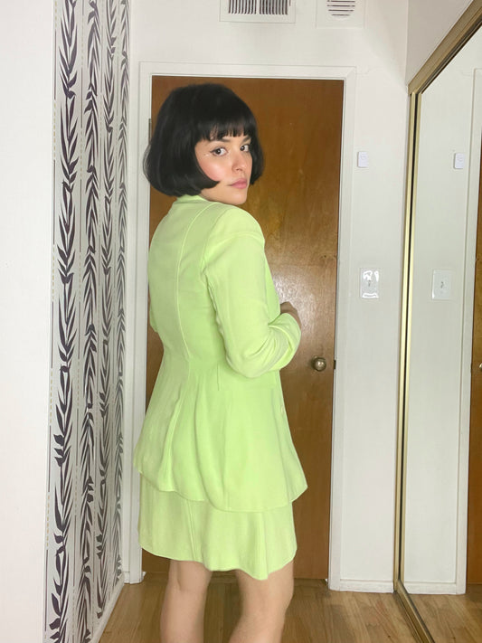 Vintage 80s "Crescendo" Lime Skirt Suit Set Best Fits Sizes XS-S