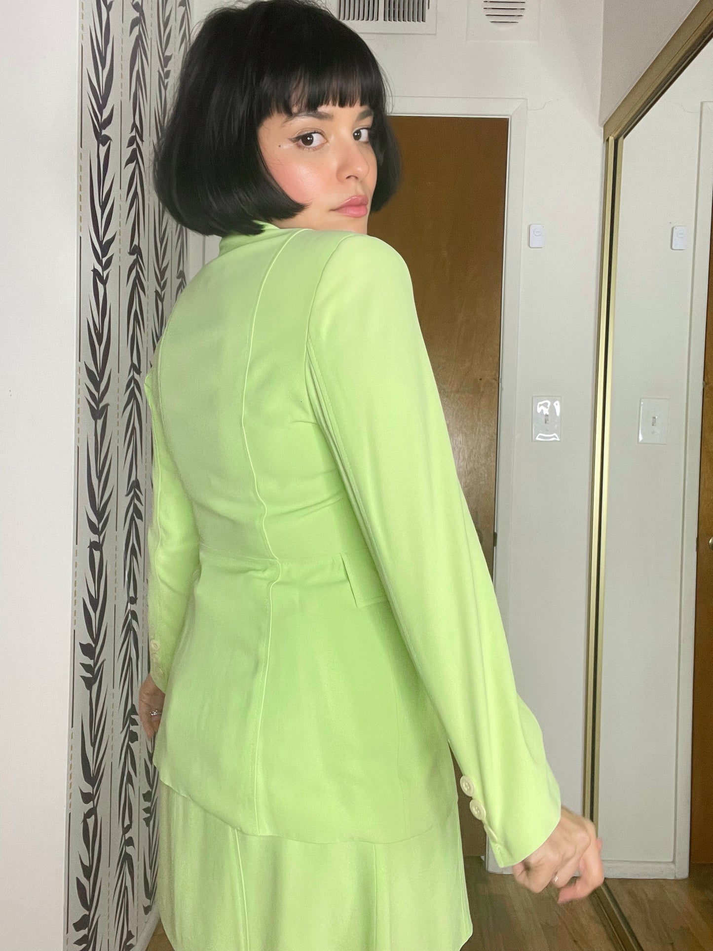 Vintage 80s "Crescendo" Lime Skirt Suit Set Best Fits Sizes XS-S