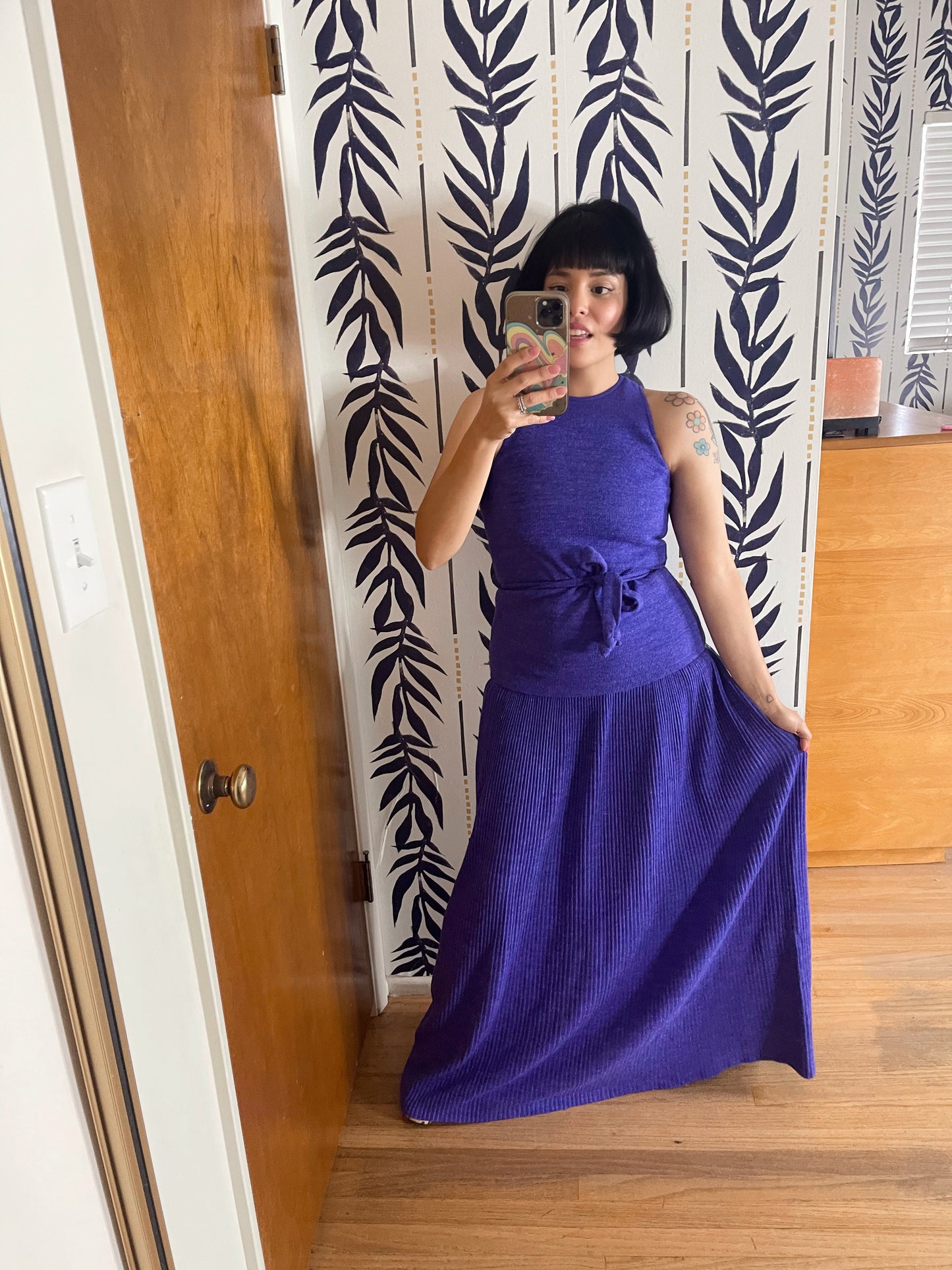 Vintage 60s 70s “Lilli Diamond of California” Purple Knit Dress Best Fits Sizes XS-M