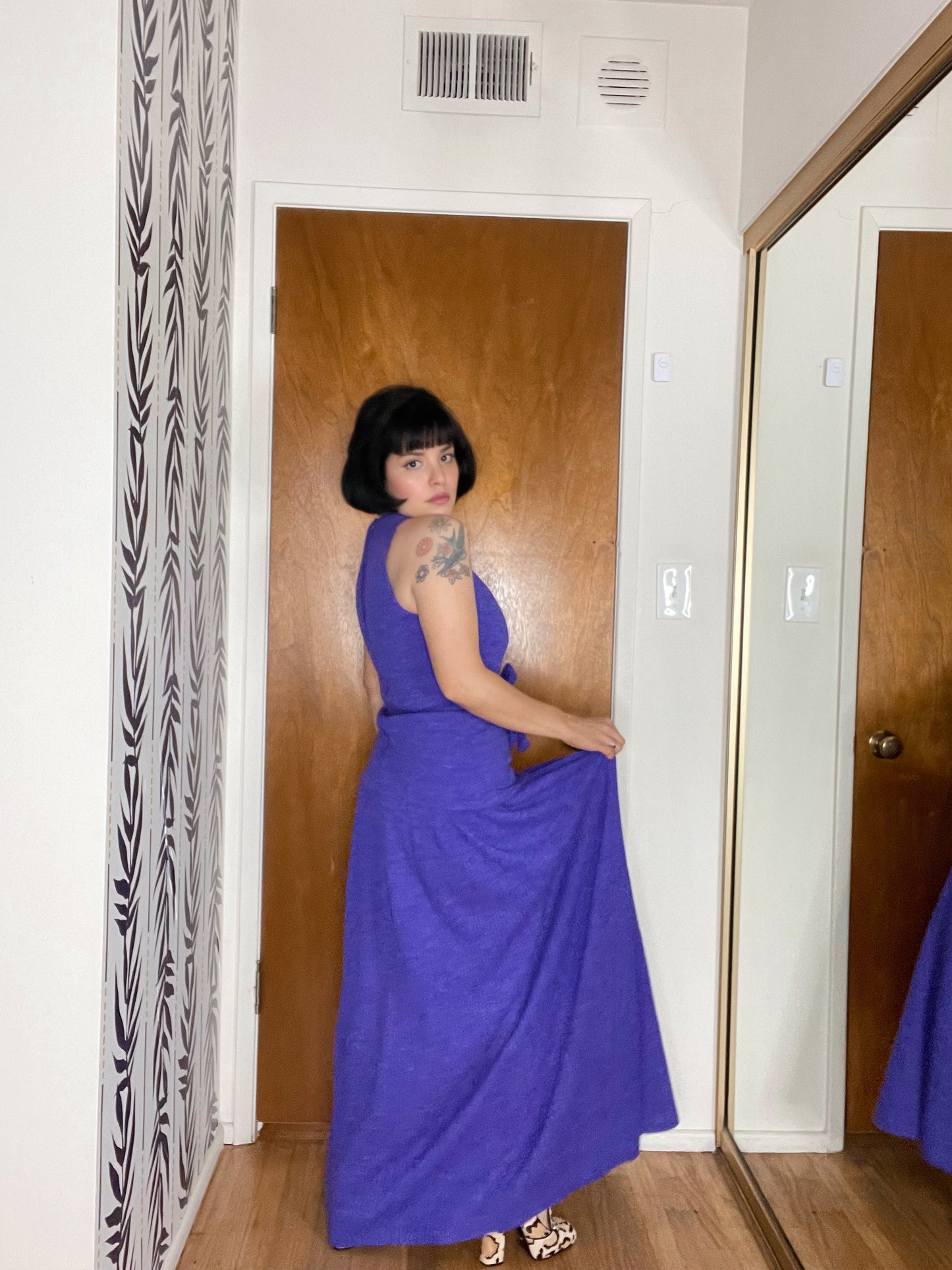 Vintage 60s 70s “Lilli Diamond of California” Purple Knit Dress Best Fits Sizes XS-M