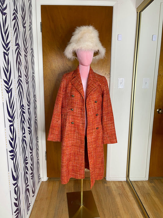 Vintage 80s / 90s "Bill Blass" Red Orange Tweed Coat Best Fits Size S