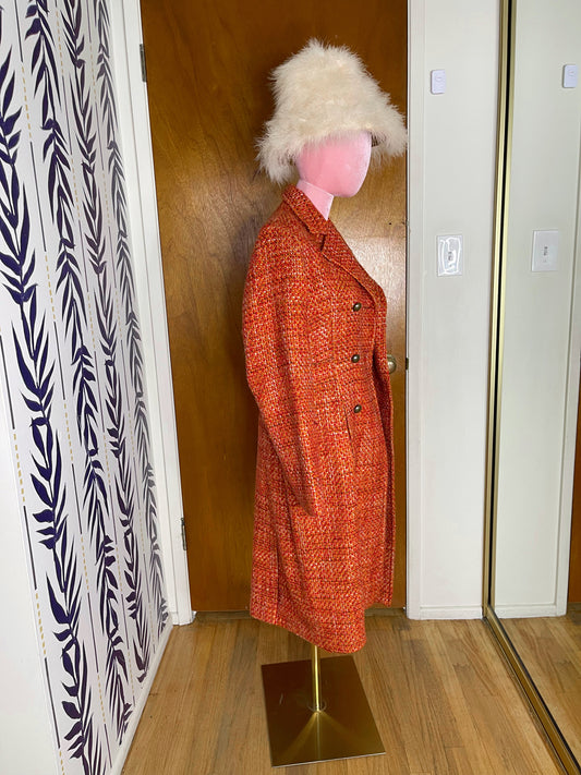 Vintage 80s / 90s "Bill Blass" Red Orange Tweed Coat Best Fits Size S