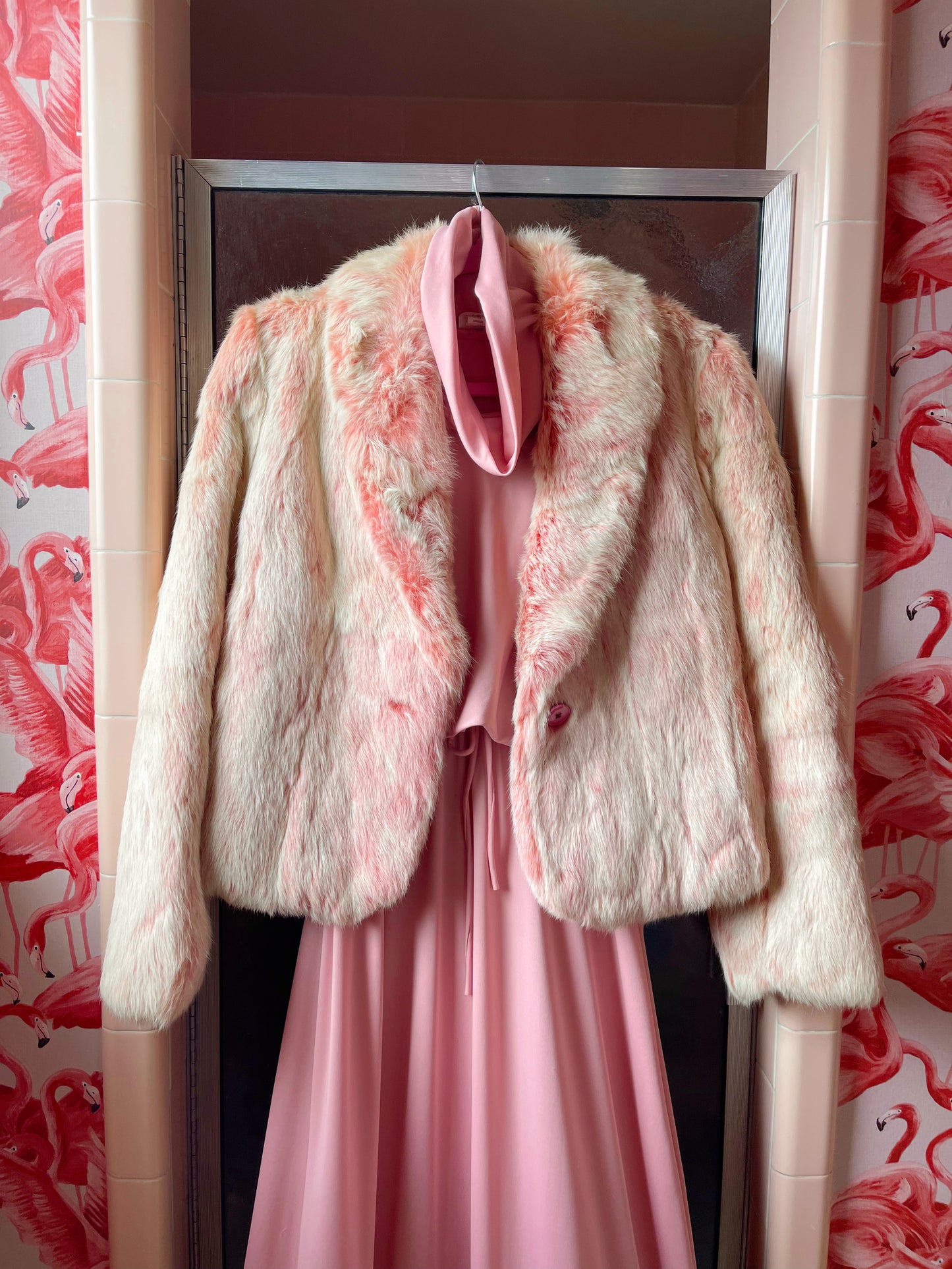 Vintage 60s Pink Rabbit Hair Jacket Best Fits Size XS-M