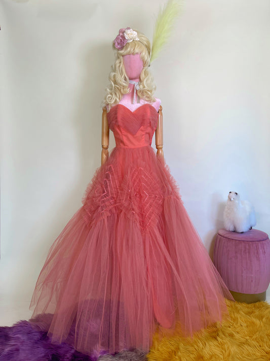 50s Flamingo Rosey Pink Tulle Ballgown Best Fits Size XXS-XS