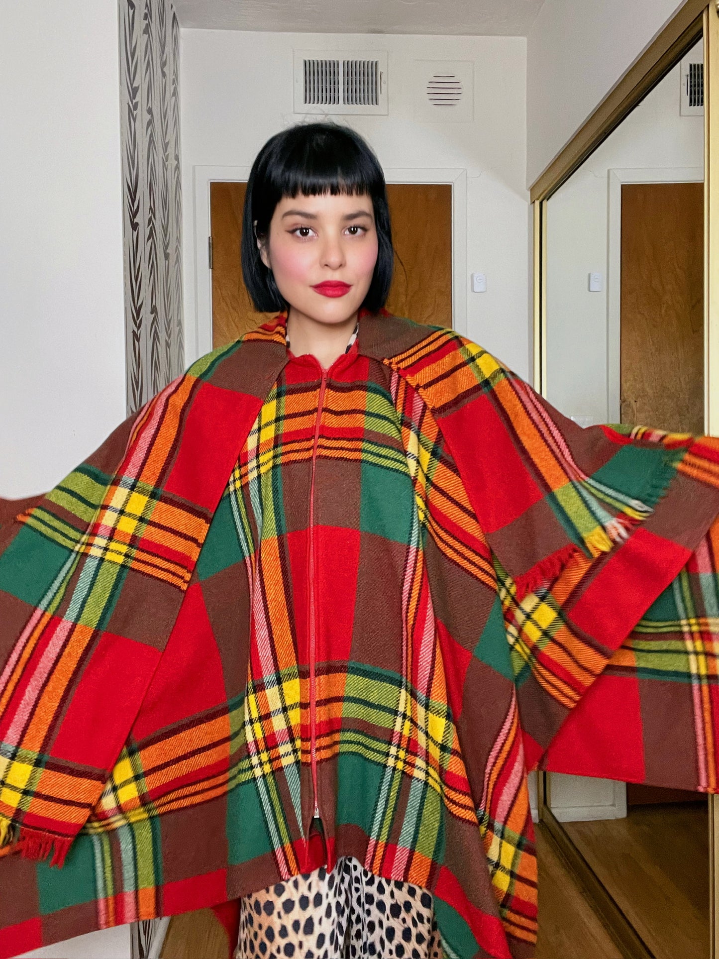 Vintage 60s "Charlie's Girl" Plaid Cape Poncho Fits Most Sizes