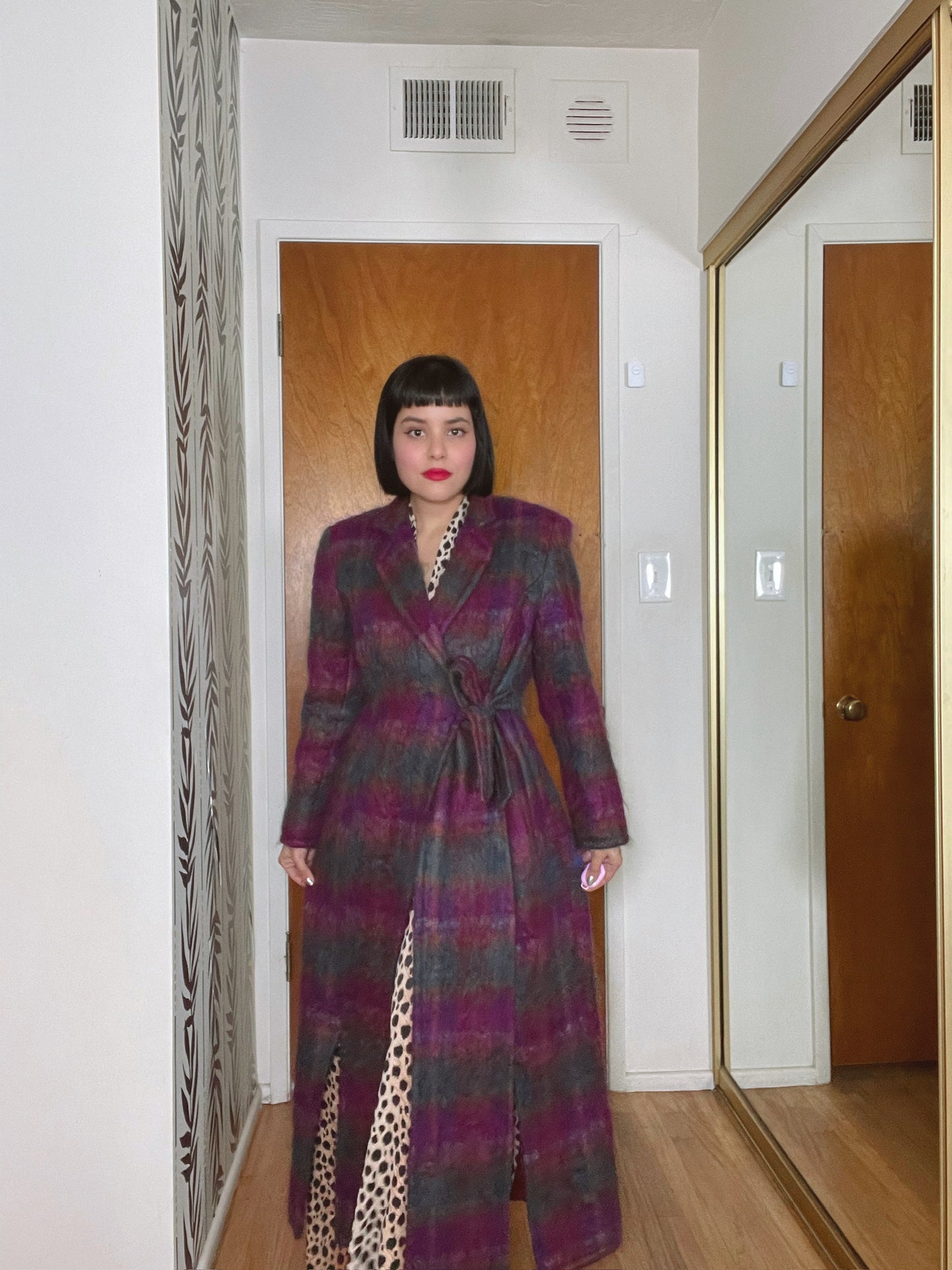 Vintage 90s 2000s El Clarita France Mohair Wool Plaid Coat Fits Up to Size L