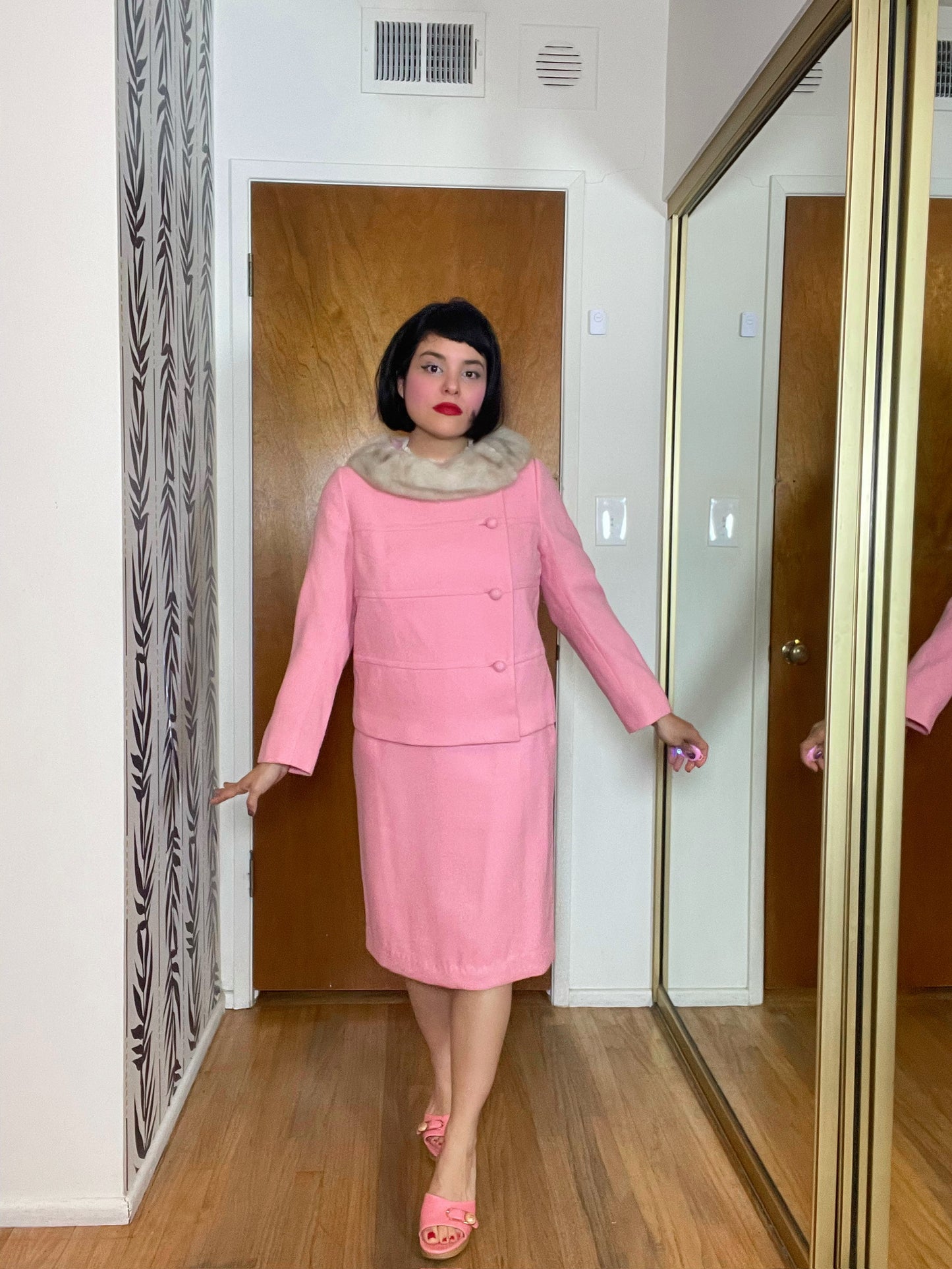 Vintage 50s 60s Pink Jackie-O Set - Best Fits Size XS-S