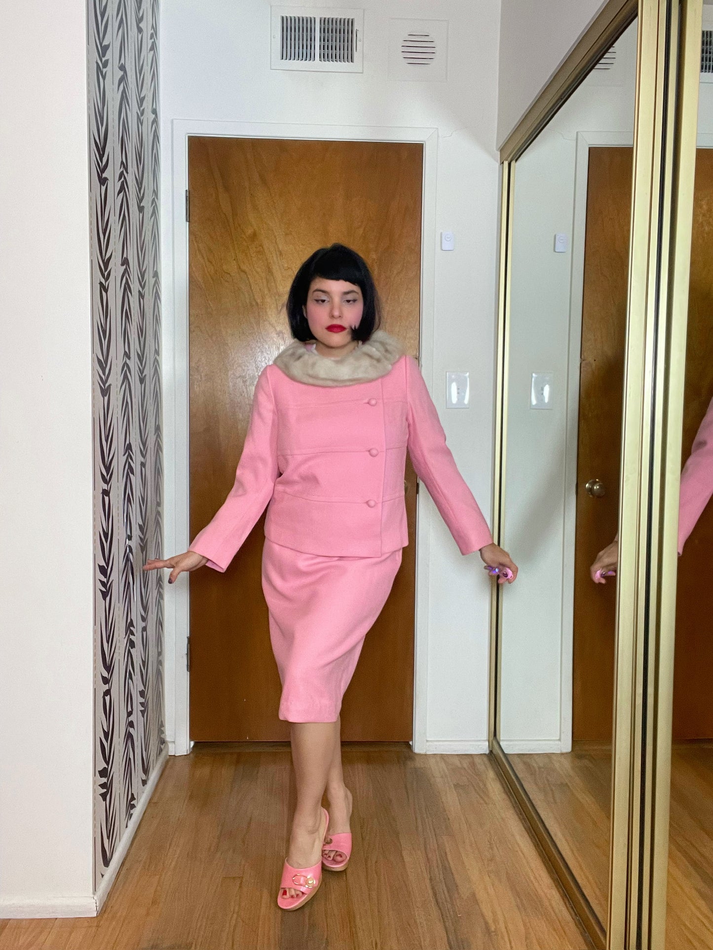 Vintage 50s 60s Pink Jackie-O Set - Best Fits Size XS-S