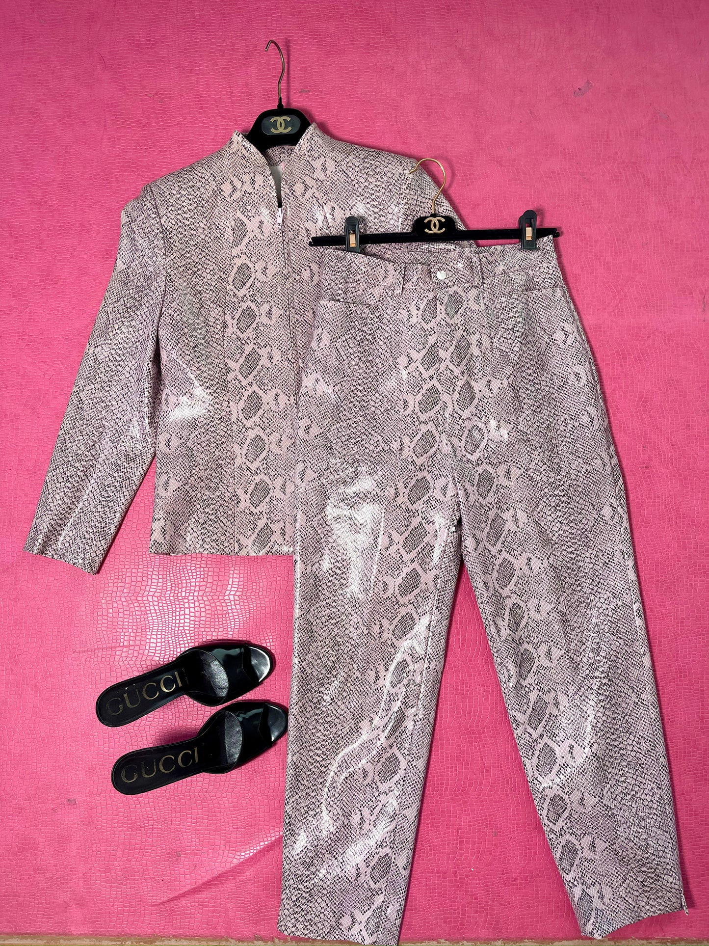 Vintage 80s Two Piece Pink Snake Print Set - Best Fits Size XS-S, Possible M