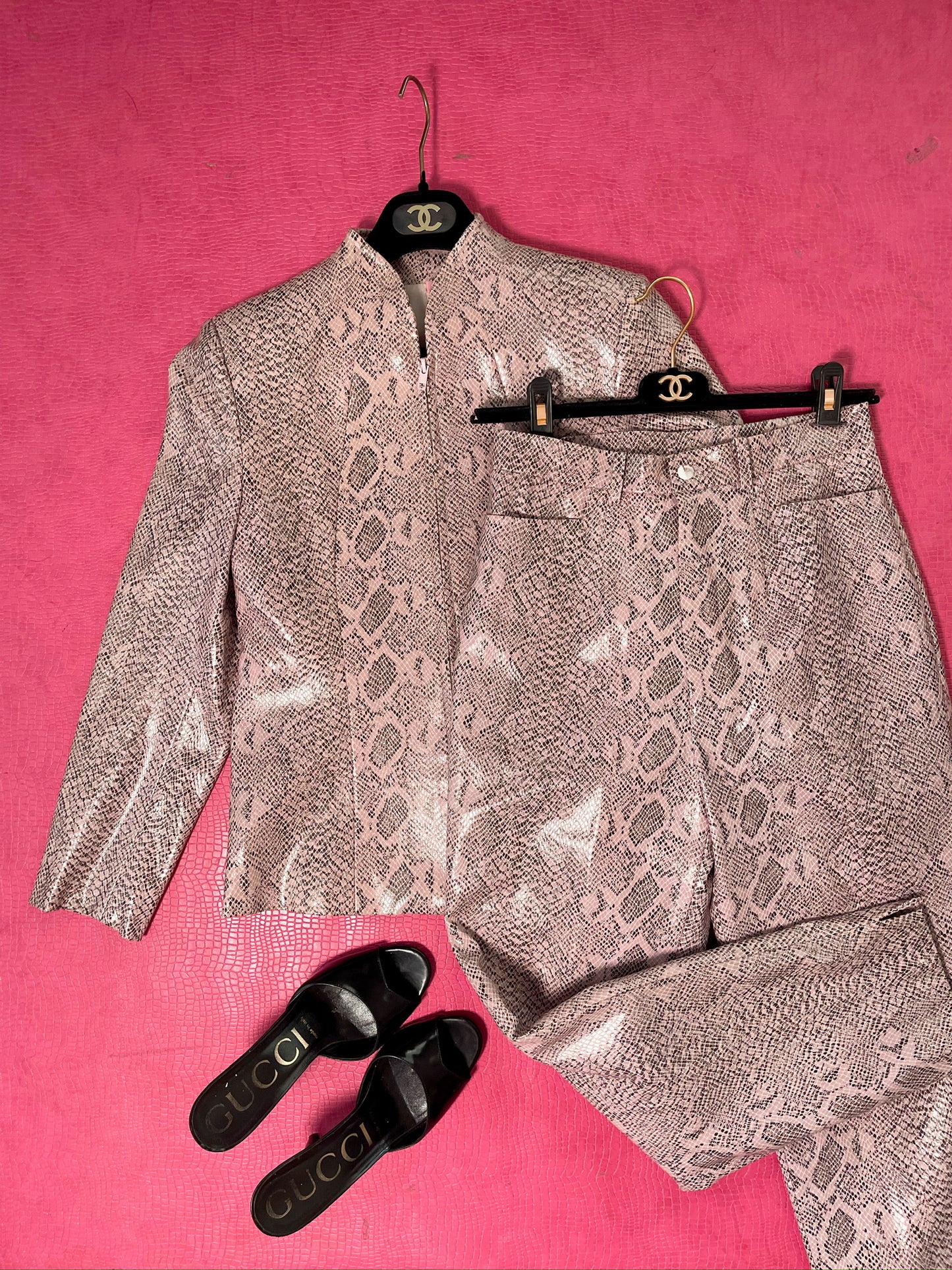 Vintage 80s Two Piece Pink Snake Print Set - Best Fits Size XS-S, Possible M