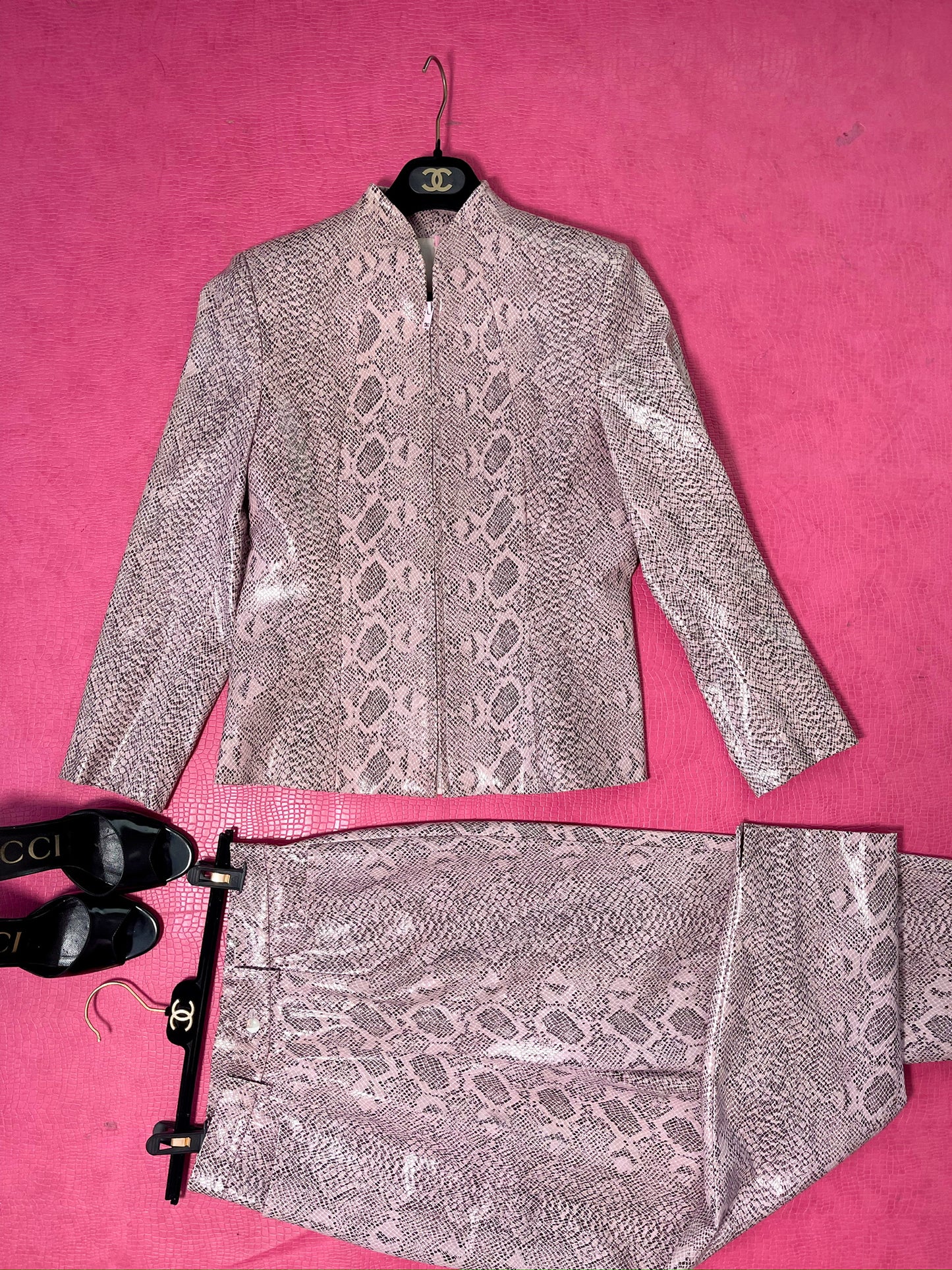 Vintage 80s Two Piece Pink Snake Print Set - Best Fits Size XS-S, Possible M