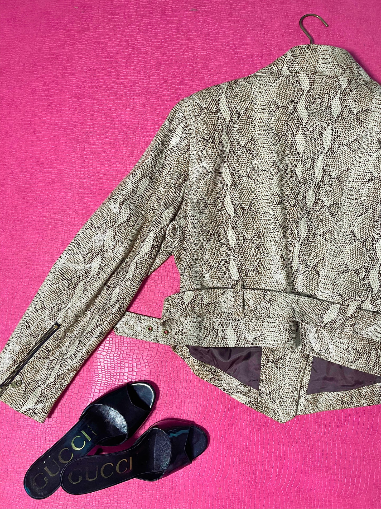 Vintage 80s "Carina Pelle" Faux Leather Snake Skin Crop Jacket - Best Fits Size M