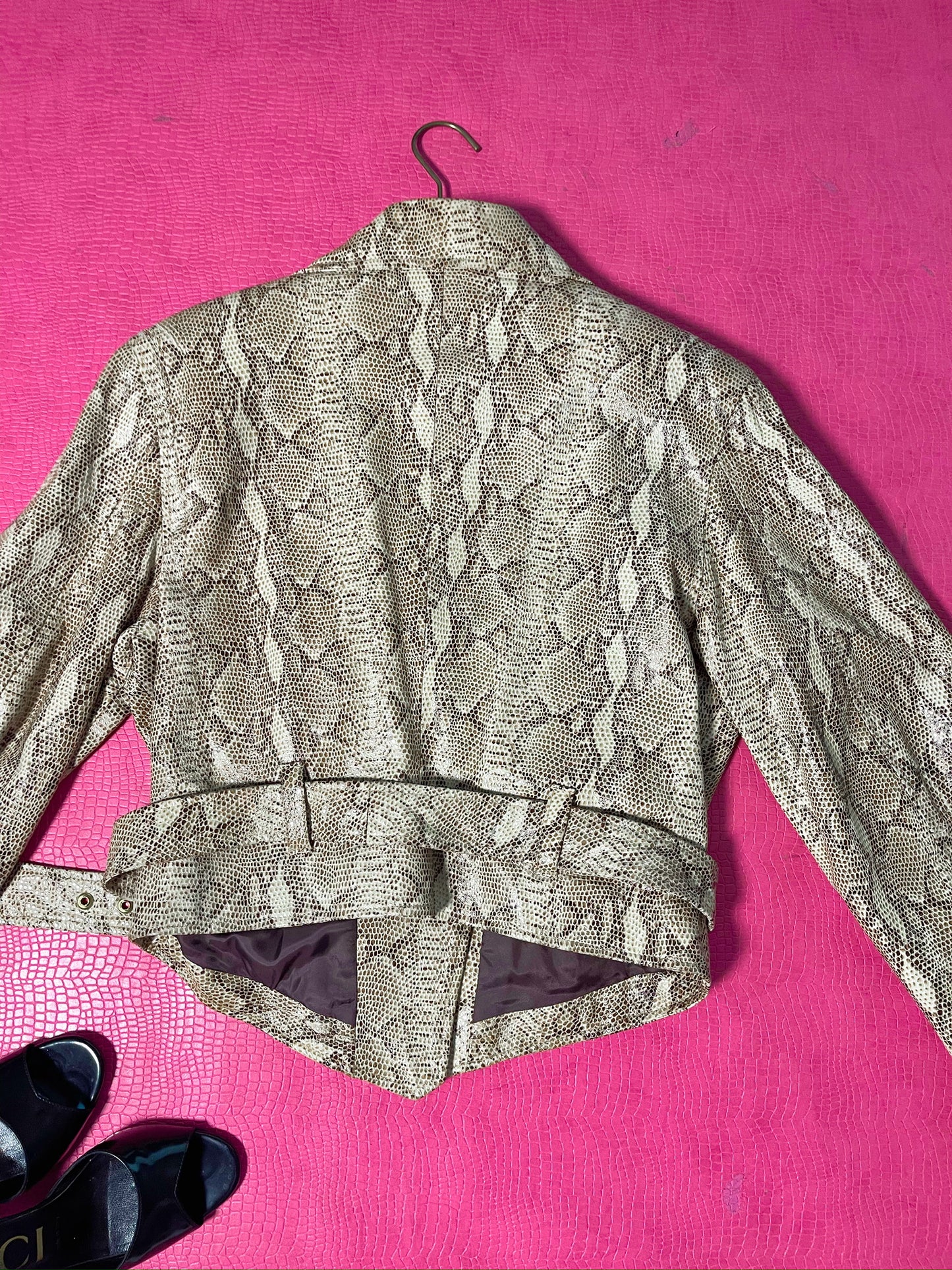 Vintage 80s "Carina Pelle" Faux Leather Snake Skin Crop Jacket - Best Fits Size M