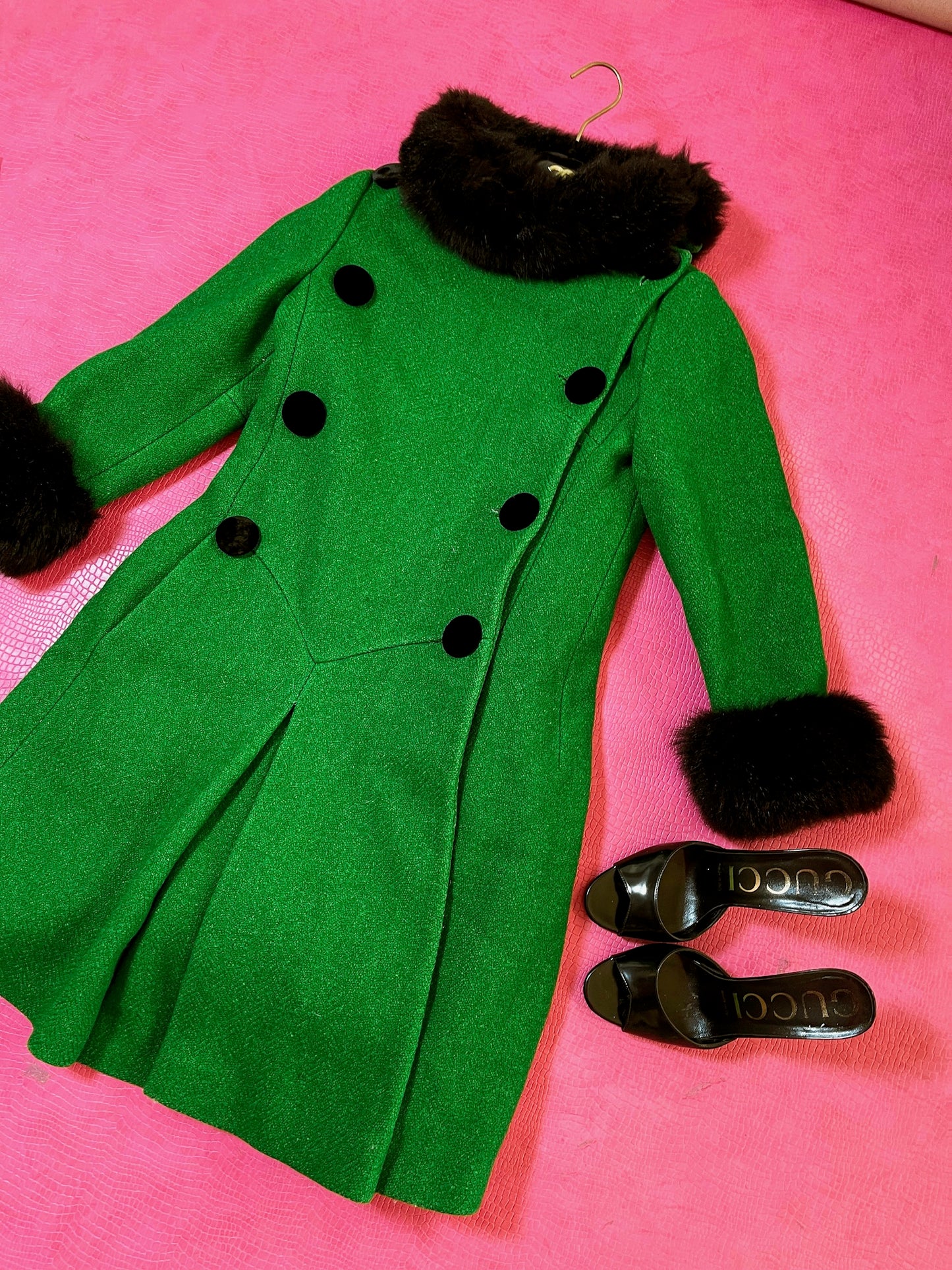 Vintage 60s Mod Green Double Breasted Coat - Best Fits Size XS-S