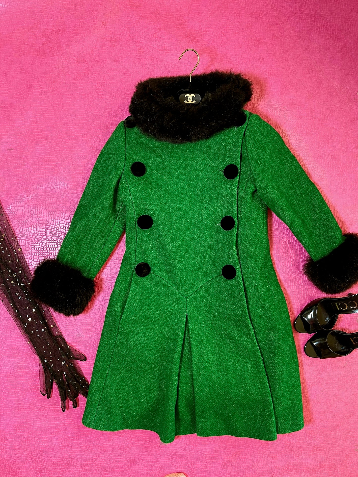 Vintage 60s Mod Green Double Breasted Coat - Best Fits Size XS-S