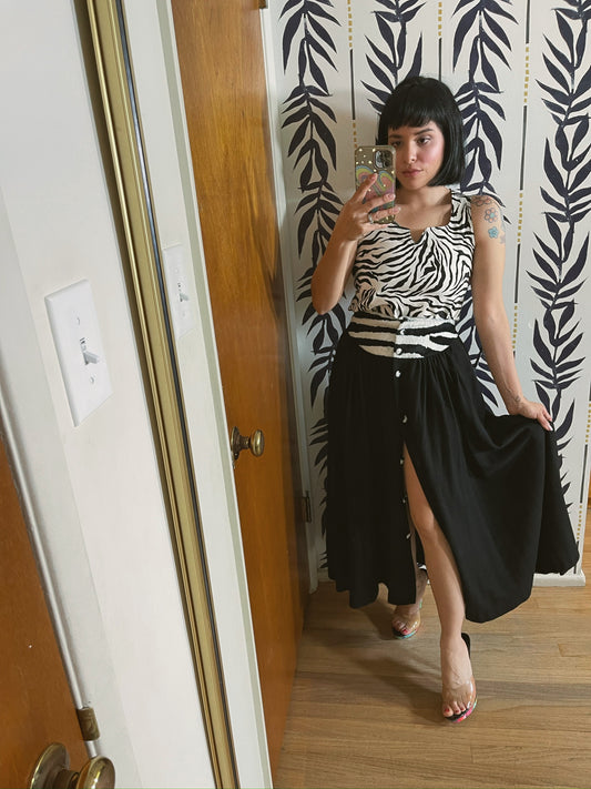 Vintage 80s "Tape Measure New York" Zebra Skirt - Best Fits Size XS-S