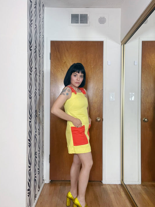 Vintage 60s "Alice Martin" Orange And Yellow Overall Dress - Best Fits Size XS-S