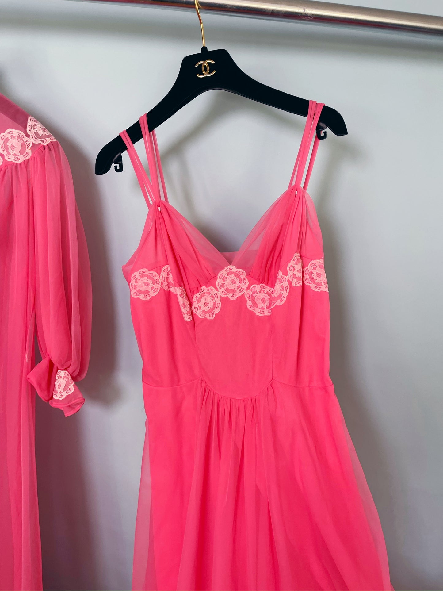 50s Wallace Virginia Pink Coral Peignoir Slip Duster Set Fits XS-M