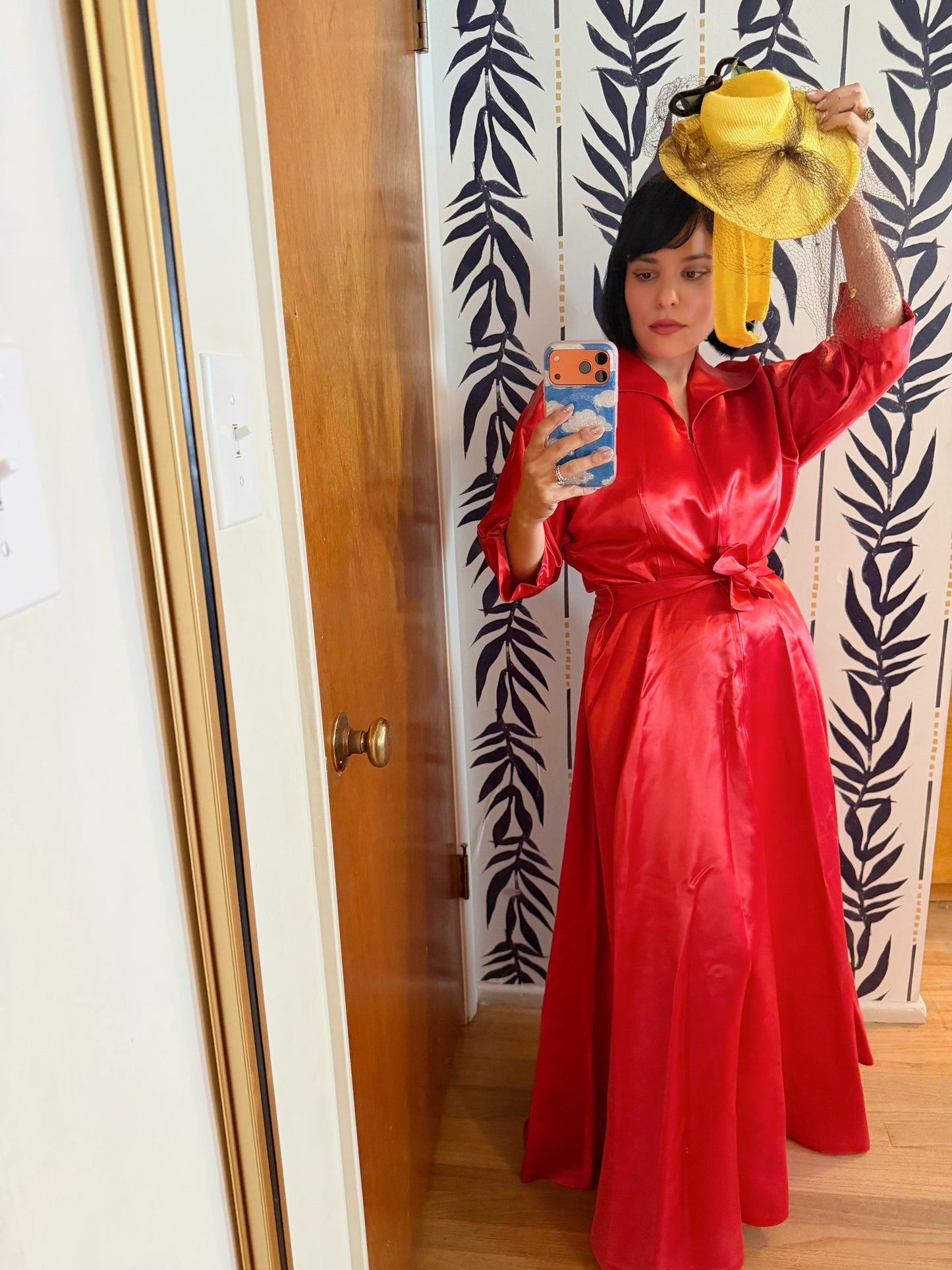 1940s Toy Yellow Floral Mesh Tilt Hat