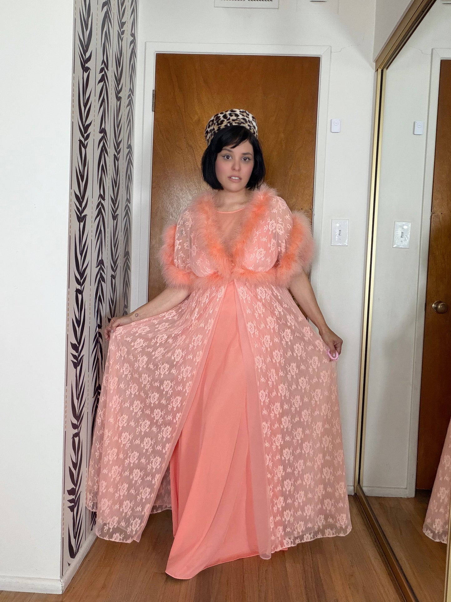 60s Bonwit Teller Peachy Illusion Slip Dress XS-M Dedadstock Tags