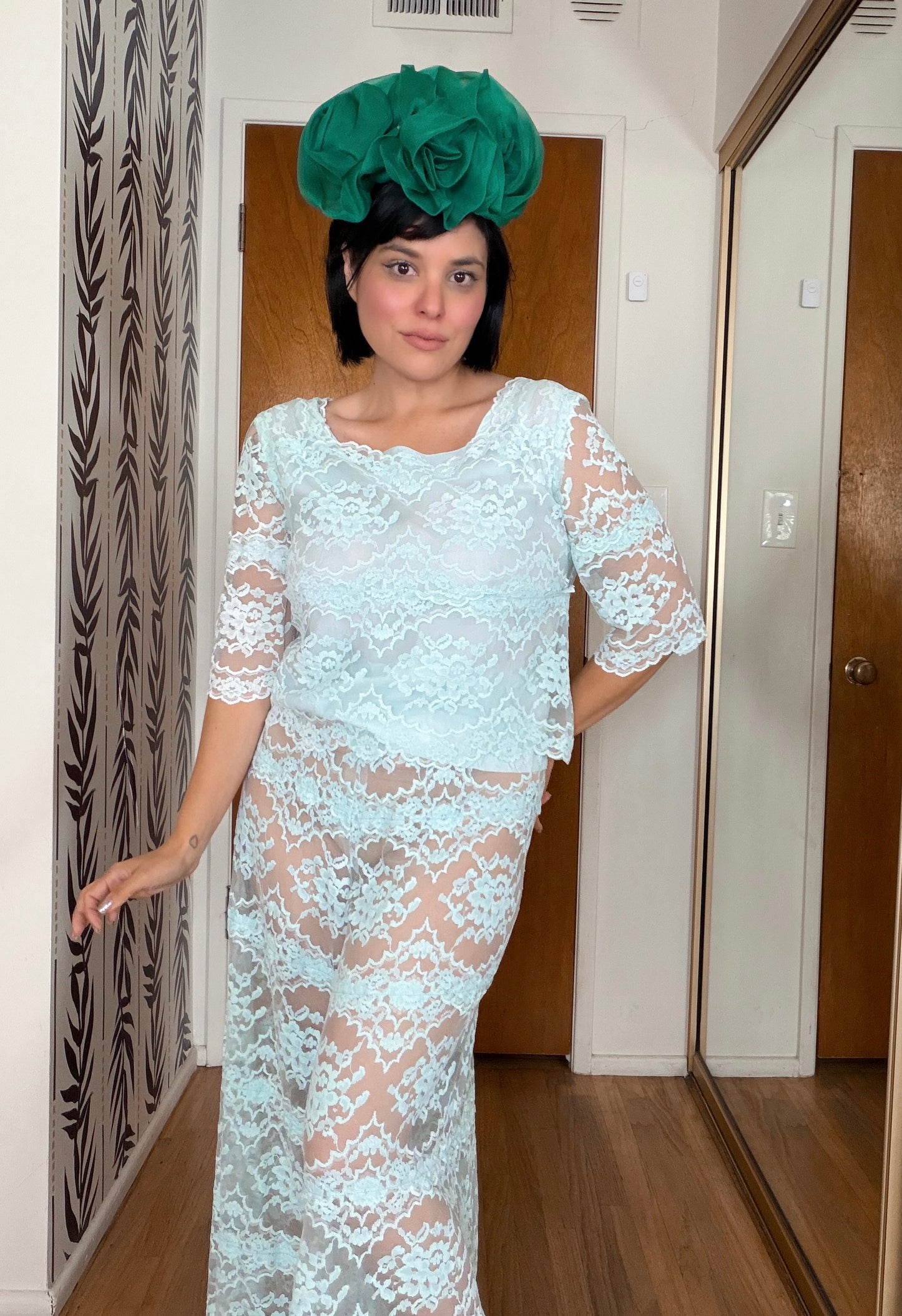 60s Blue Lace Sheer Bottoms and Matching Blouse XS-SM