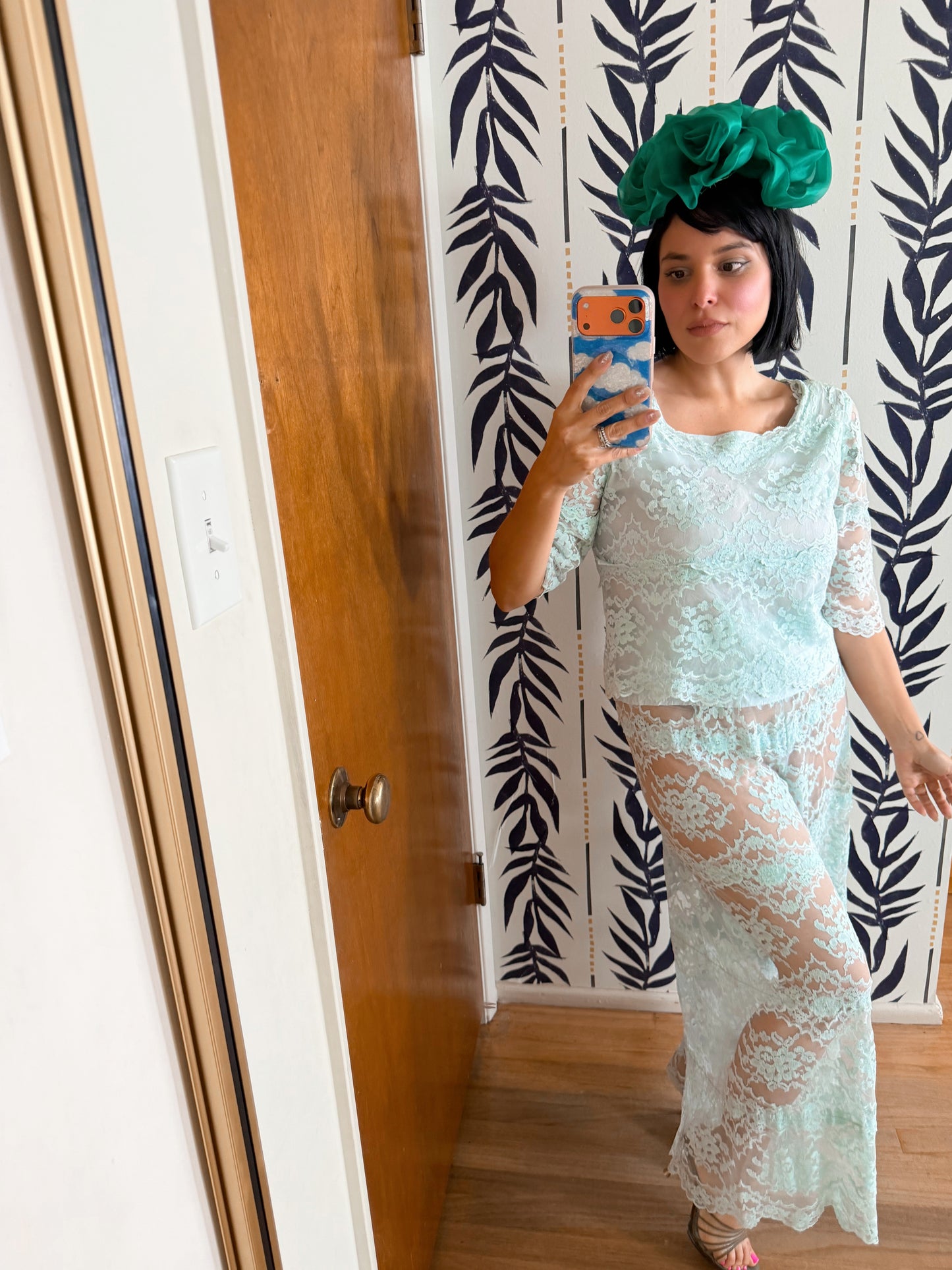 60s Blue Lace Sheer Bottoms and Matching Blouse XS-SM