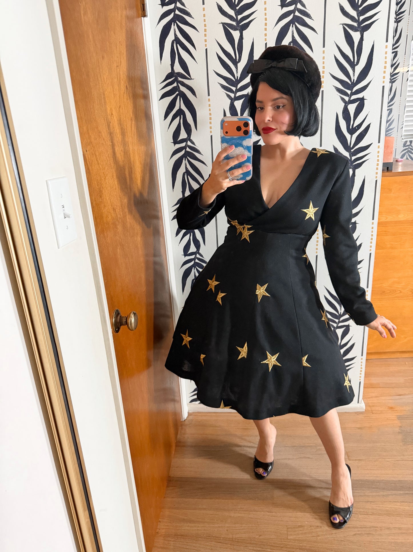 Vintage 80s Meets 50s Star Embroidered Knit Soft Dress XS-SM