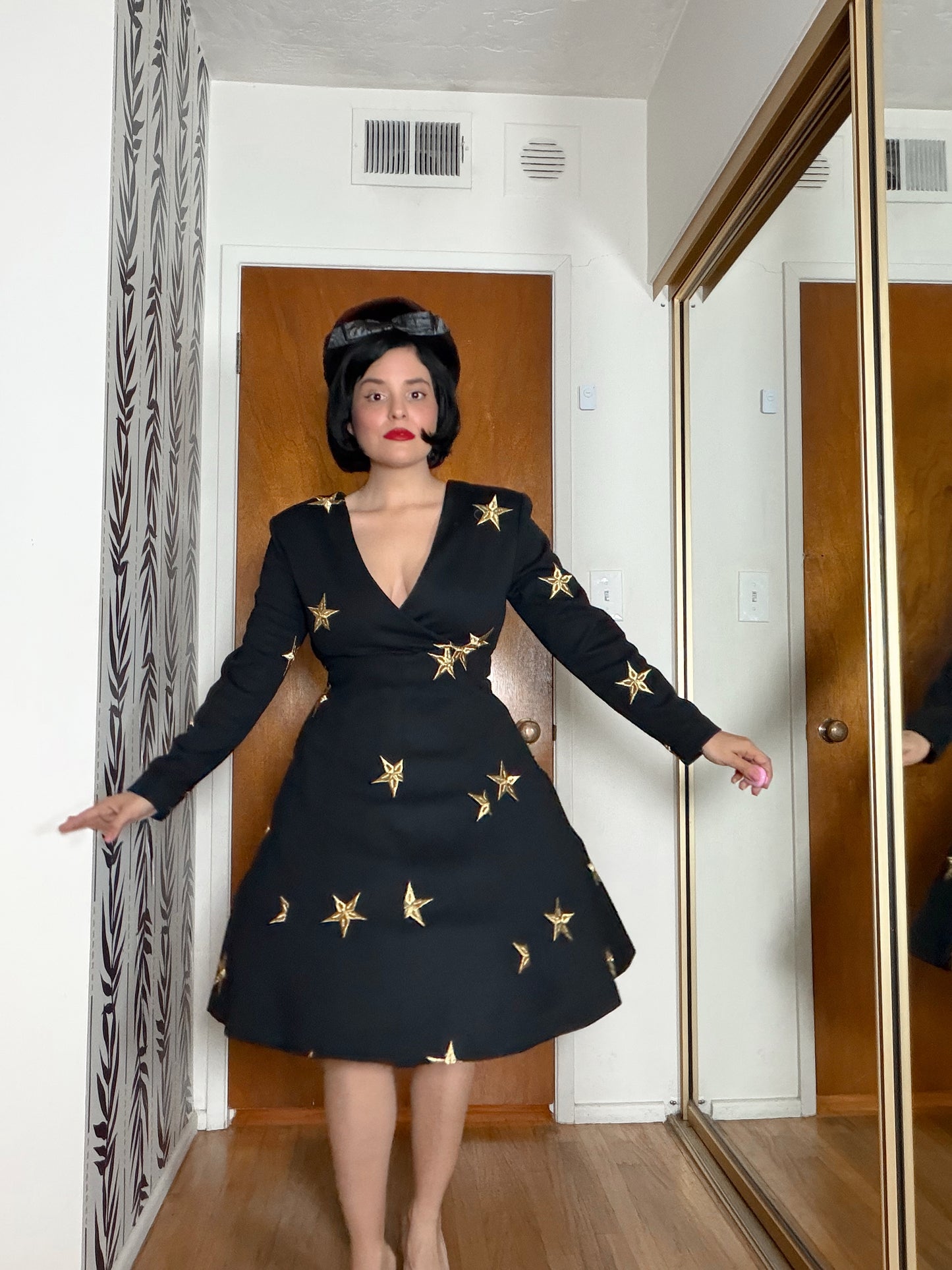 Vintage 80s Meets 50s Star Embroidered Knit Soft Dress XS-SM