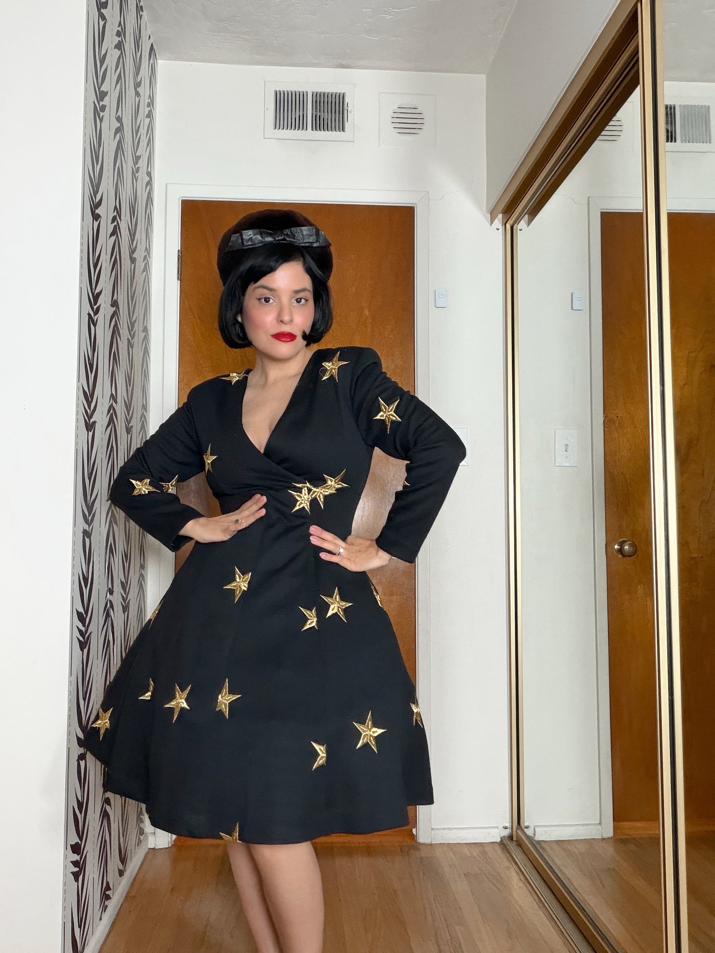 Vintage 80s Meets 50s Star Embroidered Knit Soft Dress XS-SM