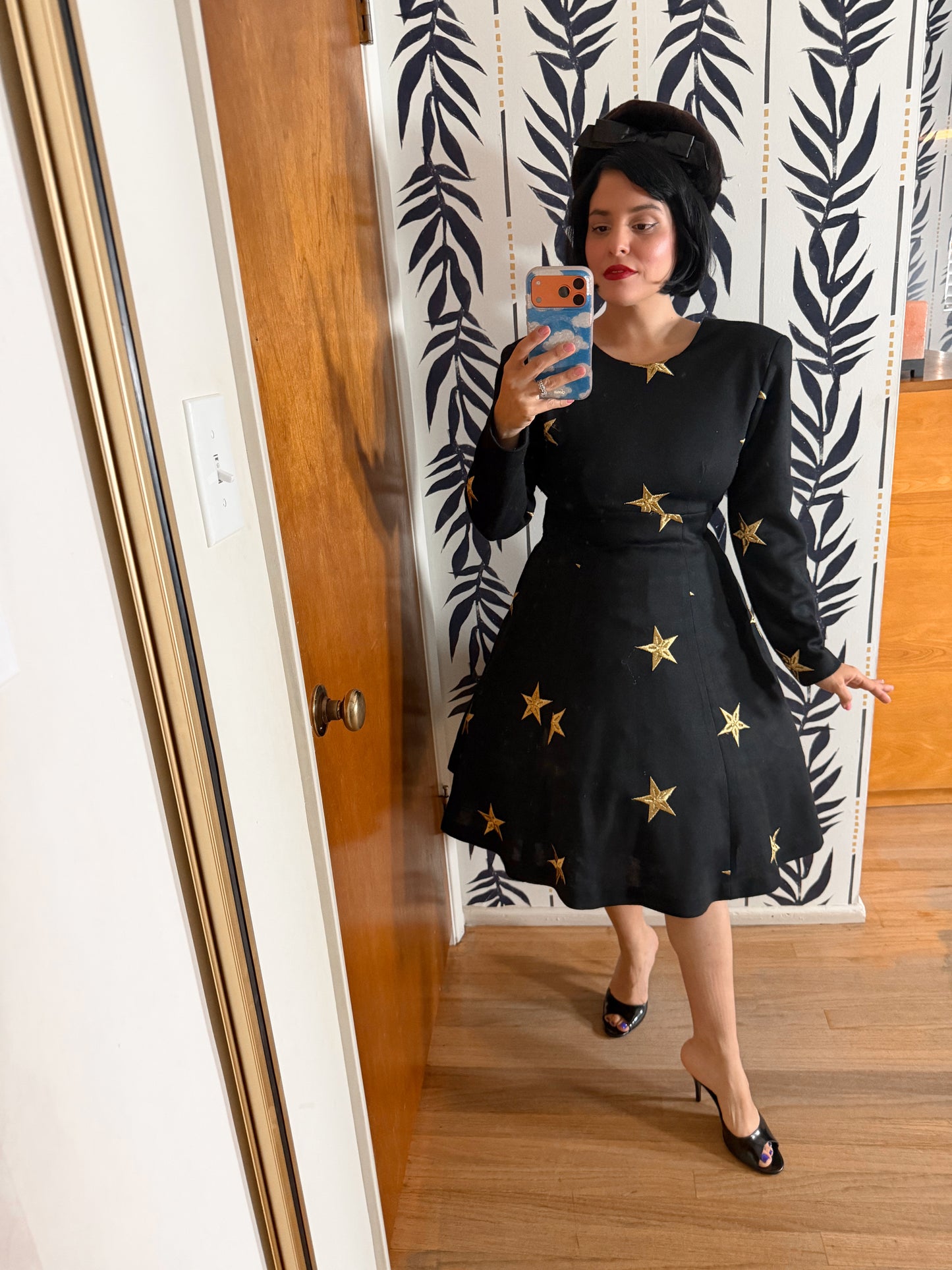 Vintage 80s Meets 50s Star Embroidered Knit Soft Dress XS-SM