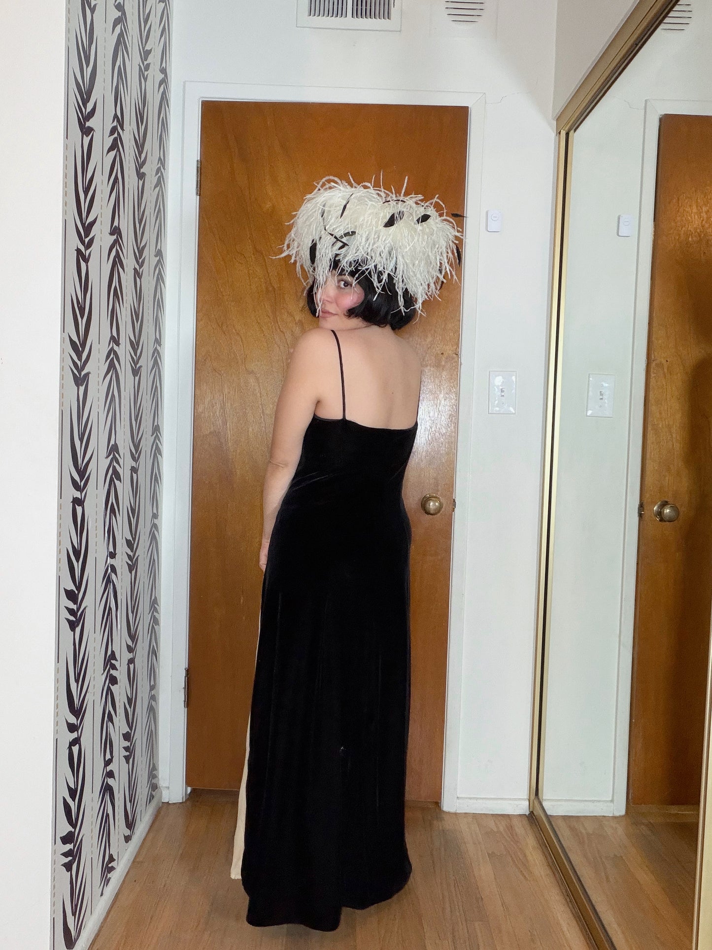 Vintage 80s/ 90s Black & White Velvet Illusion Gown Fits S-M