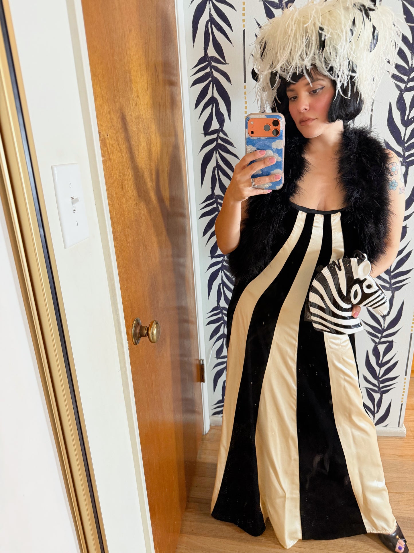 Vintage 80s/ 90s Black & White Velvet Illusion Gown Fits S-M