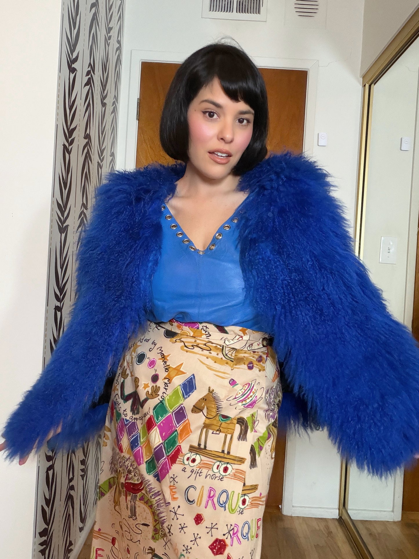 Vintage 80s Blue Leather Tank with Grommets by Francesca Sterlacchi Fits XS-SM