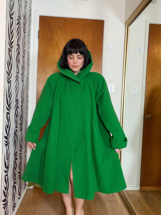 Vintage 80s does 50s Kelley Green Swing Coat by Linda Richards Fits Most Sizes