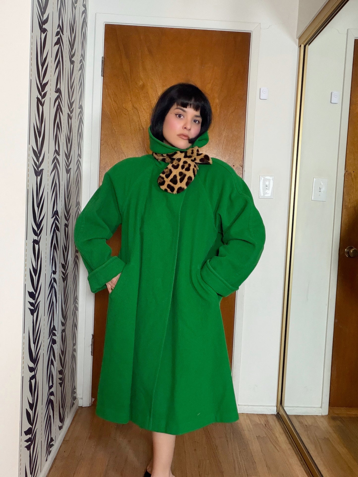 Vintage 80s does 50s Kelley Green Swing Coat by Linda Richards Fits Most Sizes