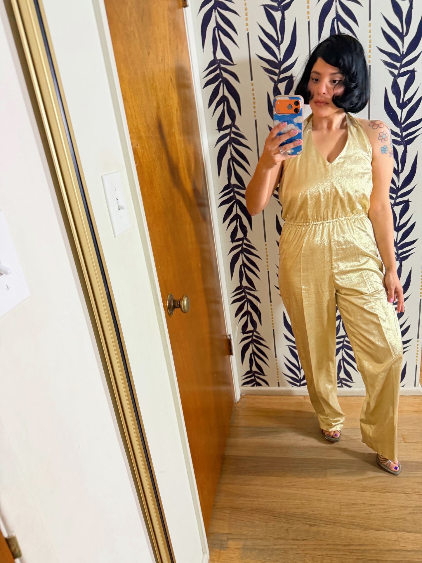 Vintage 70s Metallic Halter Jumpsuit by Friday’s Child Fits XS-M