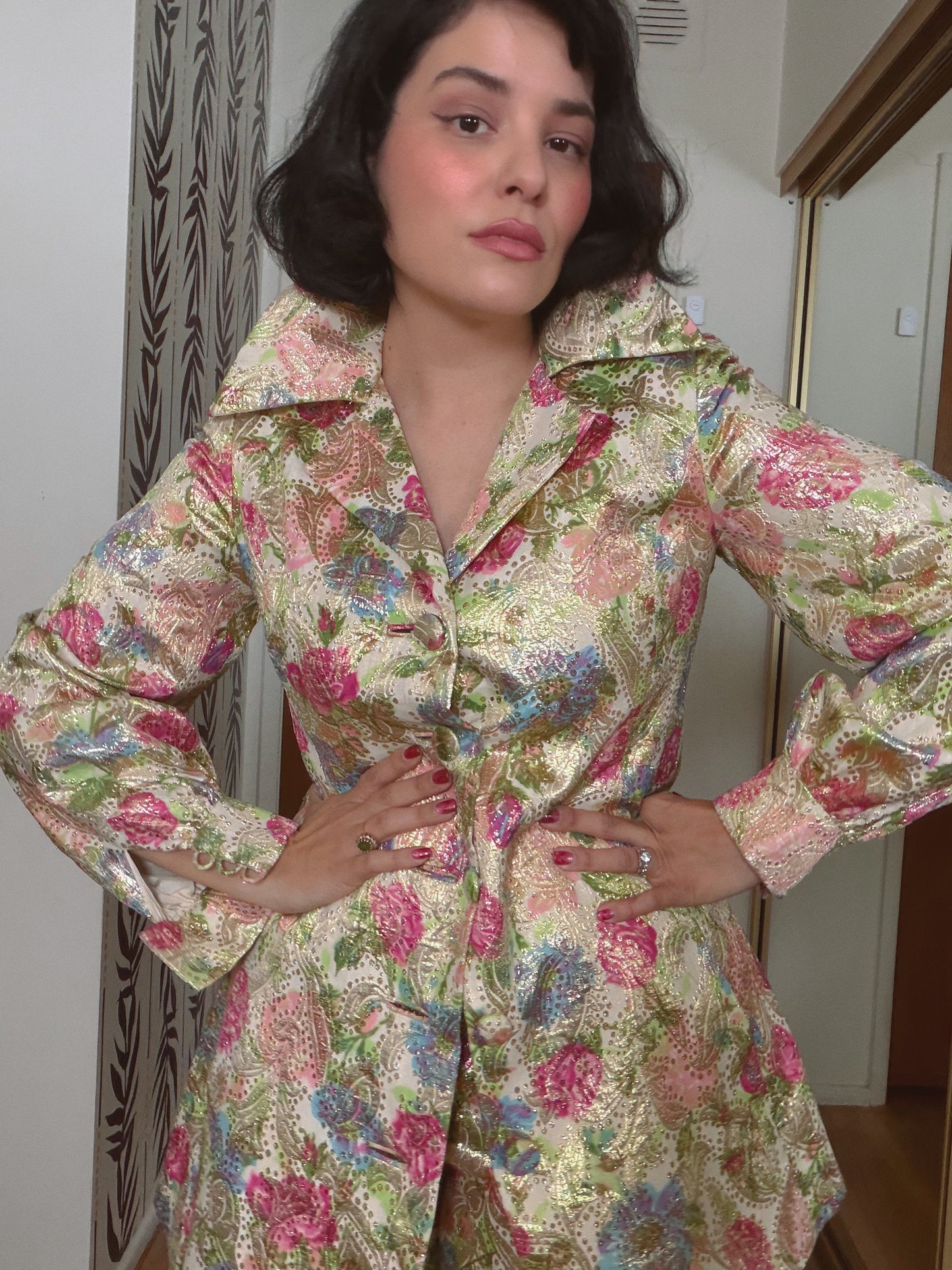 60s Malcolm Starr Floral Brocade Pant Set XS-SM and Possible Size M