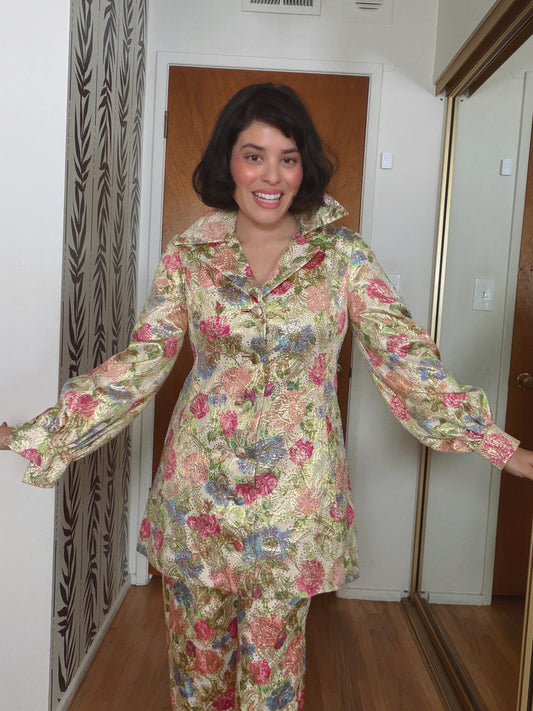 60s Malcolm Starr Floral Brocade Pant Set XS-SM and Possible Size M