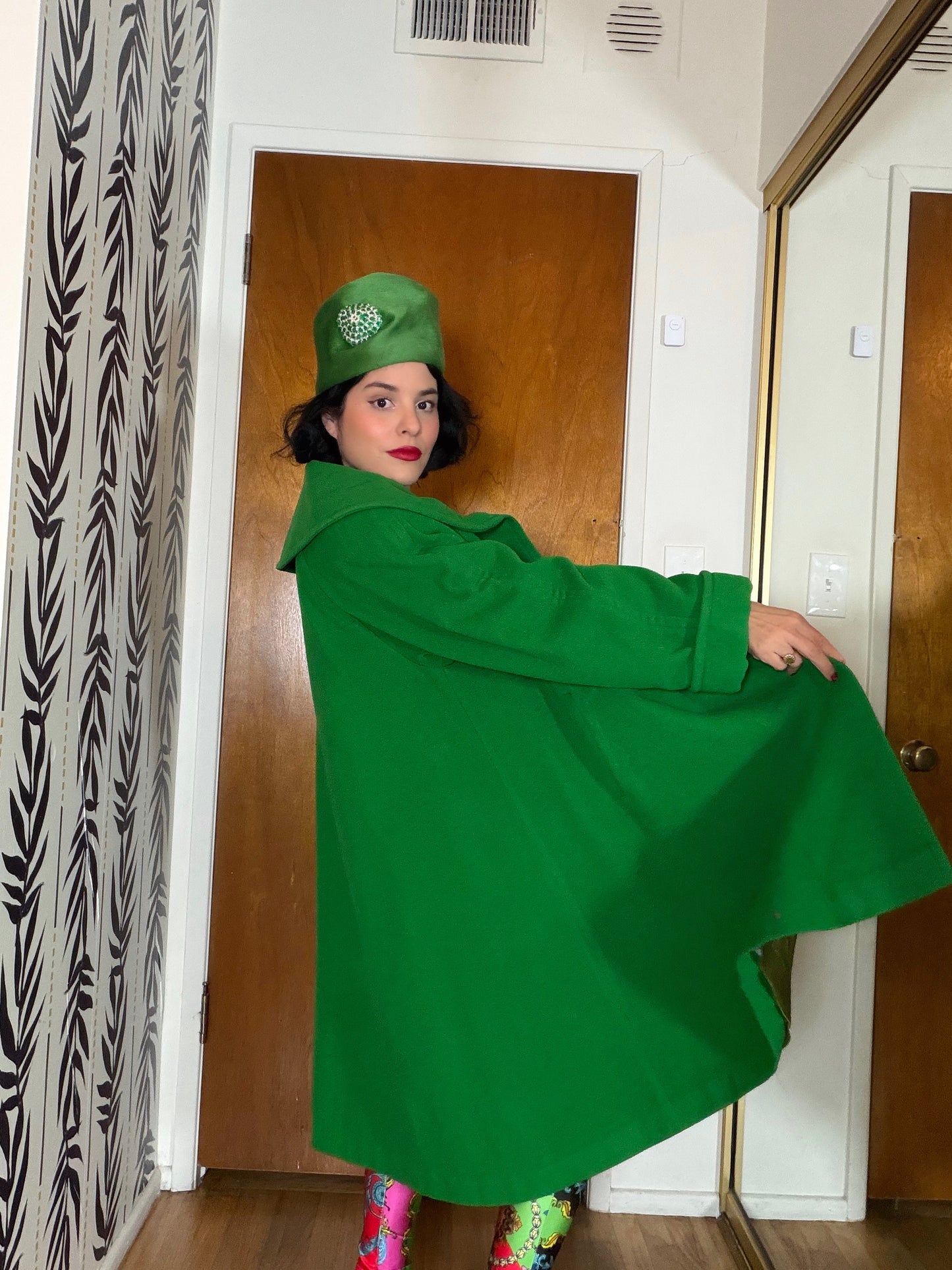 Vintage 80s does 50s Kelley Green Swing Coat by Linda Richards Fits Most Sizes