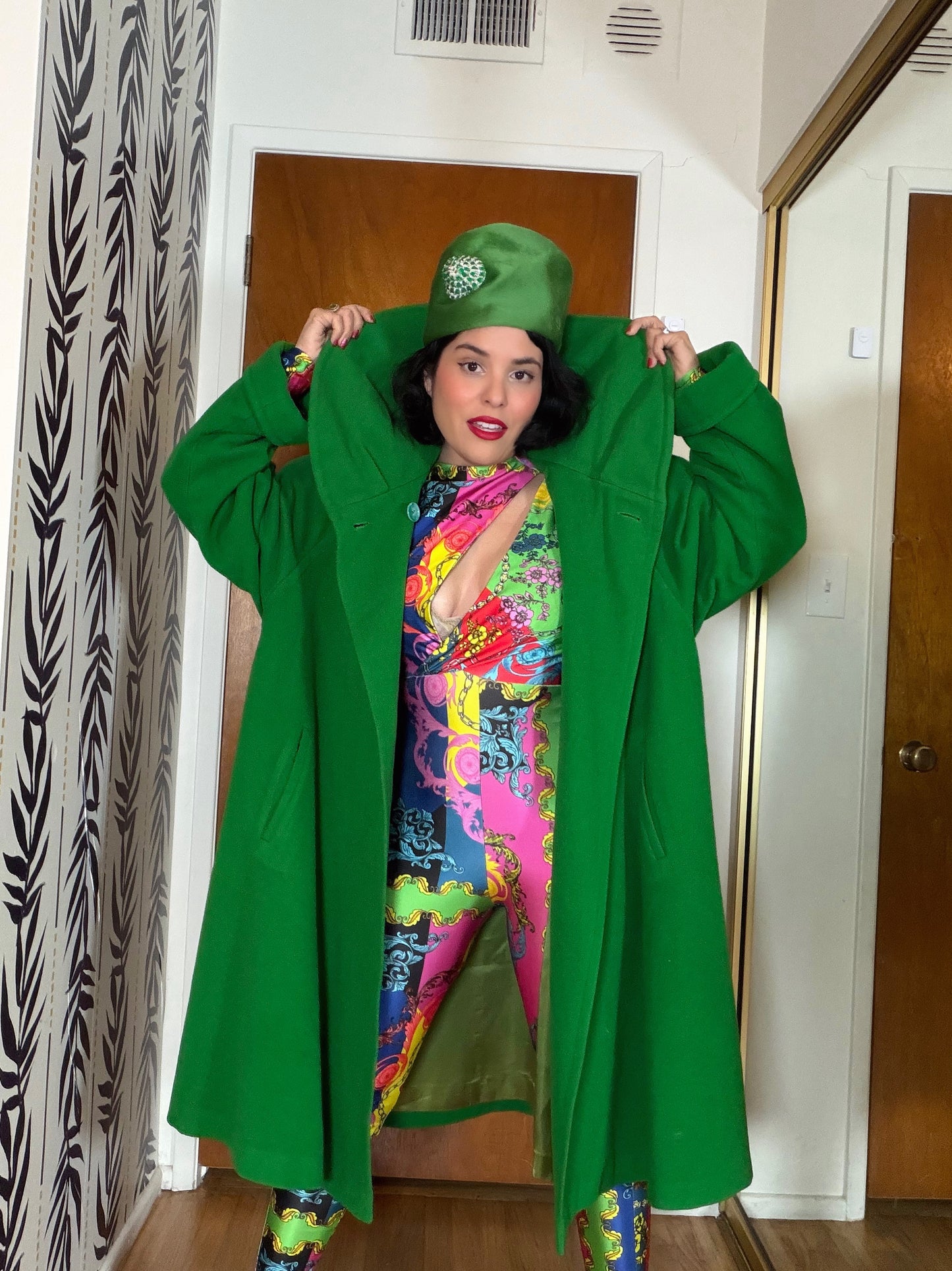 Vintage 80s does 50s Kelley Green Swing Coat by Linda Richards Fits Most Sizes